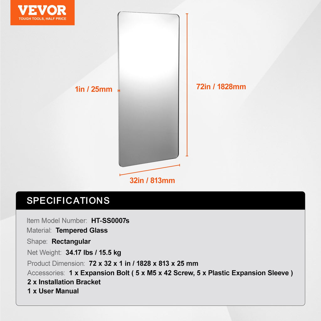 Sieninis veidrodis VEVOR HT-SS0007s, 183 x 81 cm
