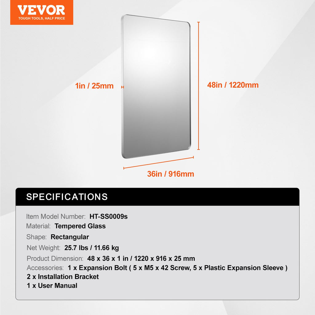 Sieninis veidrodis VEVOR HT-SS0009s, 91,6 x 122 cm