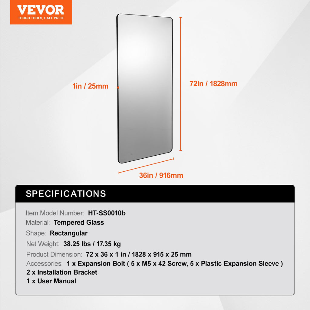 Sieninis veidrodis VEVOR HT-SS0010b, 182,8 x 91,5 cm