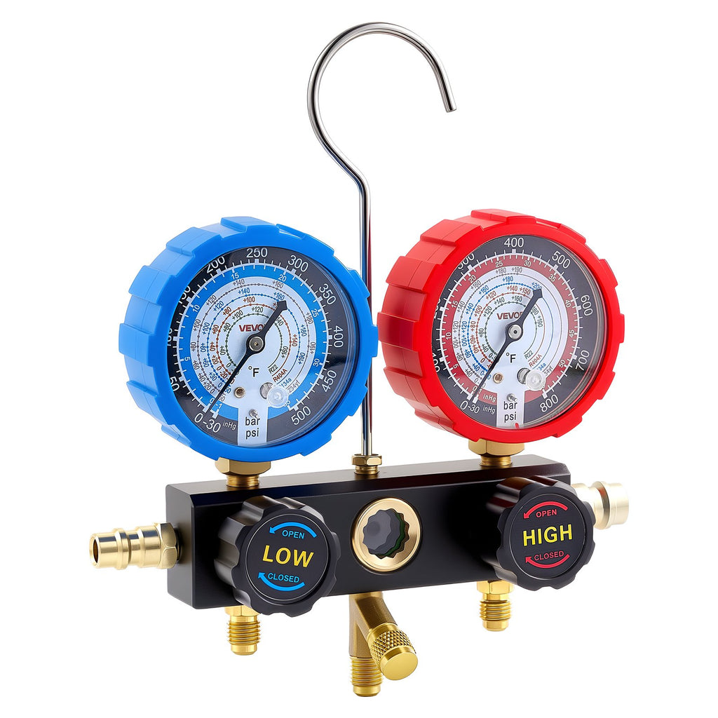 Oro kondicionavimo kolektoriaus matuoklių rinkinys VEVOR WZ-J302(SS), skirtas R134a, R404A, R1234yf ir R22
