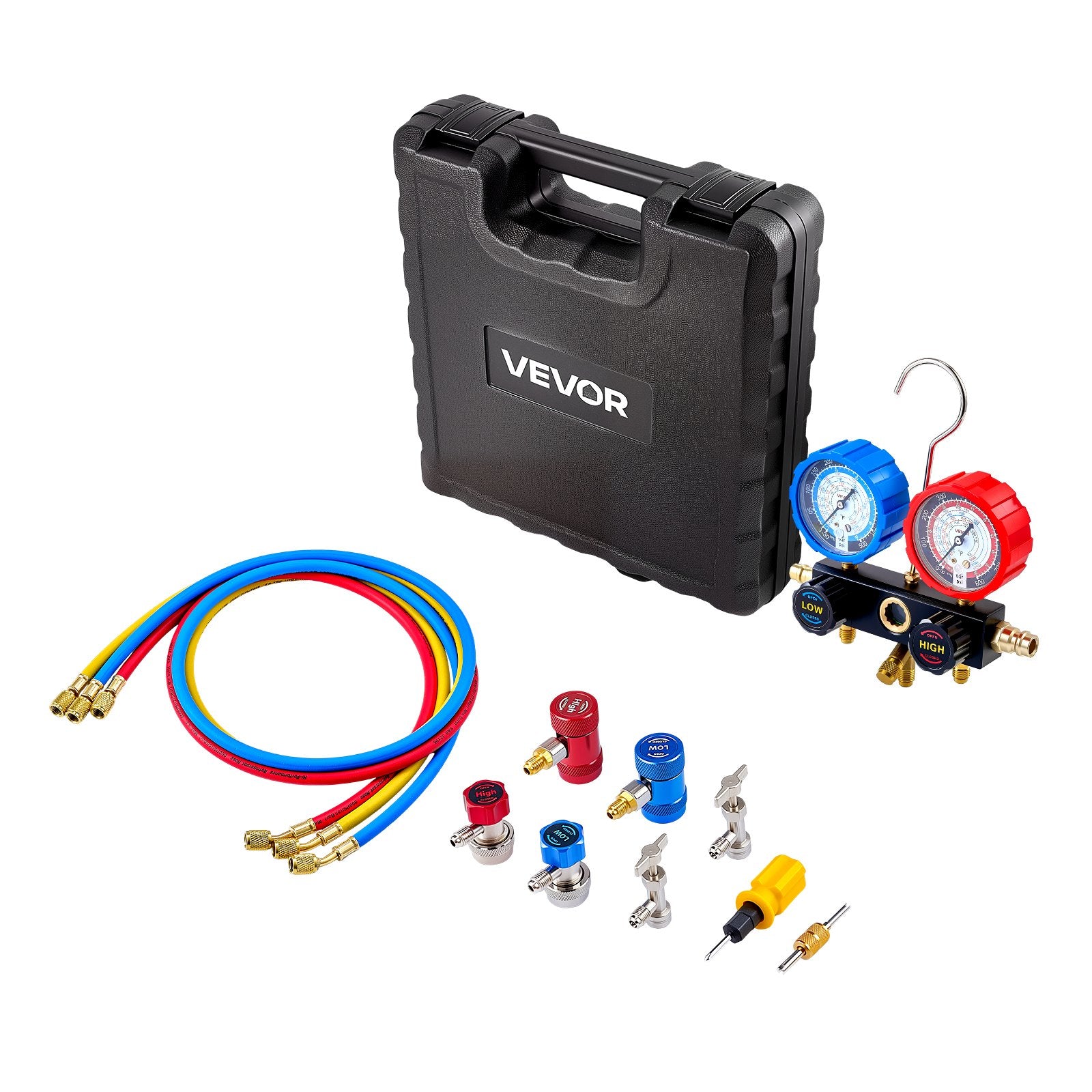 Oro kondicionavimo kolektoriaus matuoklių rinkinys VEVOR WZ-J302(SS), skirtas R134a, R404A, R1234yf ir R22