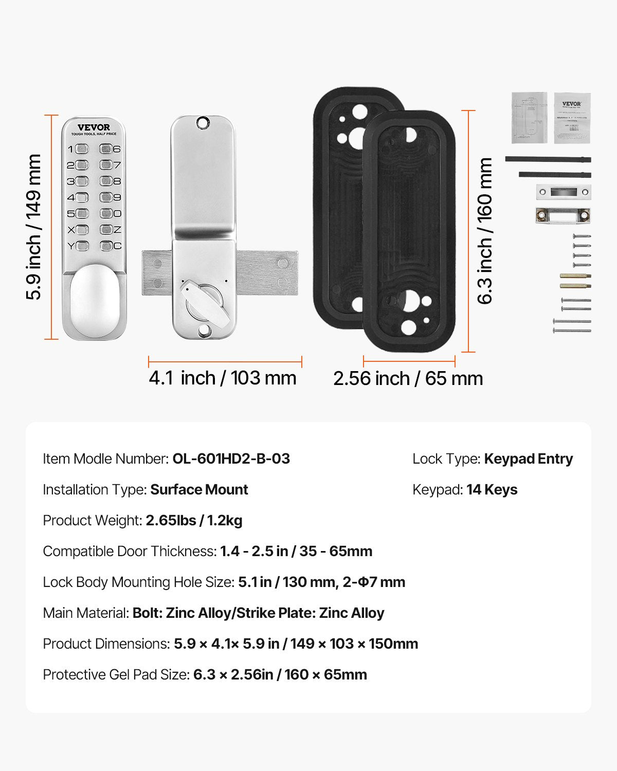 Mechaninė kodinė spyna VEVOR OL-601HD2-B-03, 14 klavišų