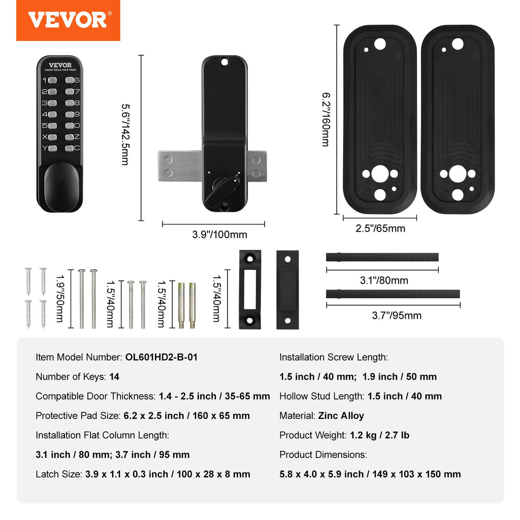 Mechaninė kodinė spyna VEVOR OL601HD2-B-01, 14 skaitmenų klaviatūra