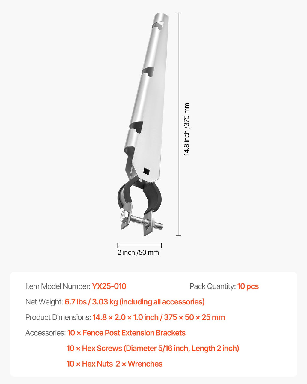 Tvoros aukštinimo laikikliai VEVOR YX25-010, 10 vnt., 37,5 cm
