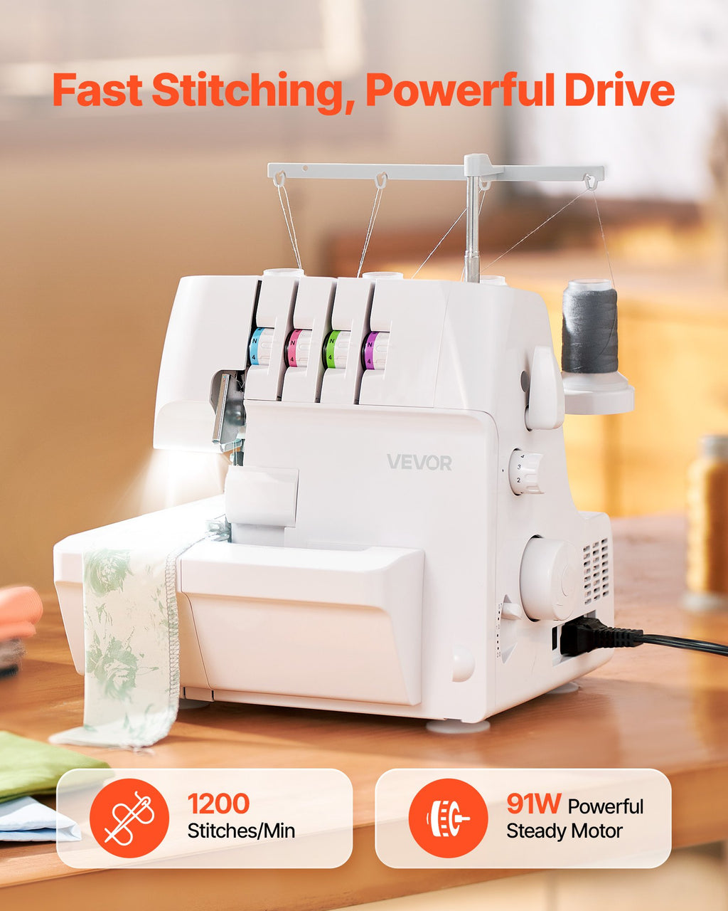 Overlokas VEVOR 336, 1250 dyg/min.
