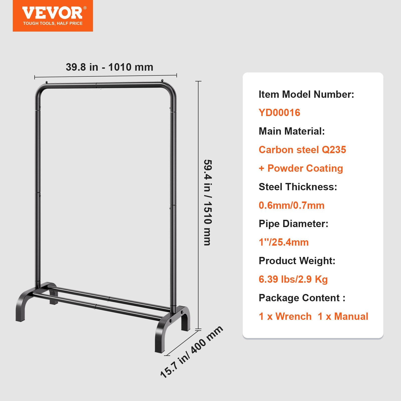 Drabužių kabykla VEVOR YD00016, 101 cm ilgio