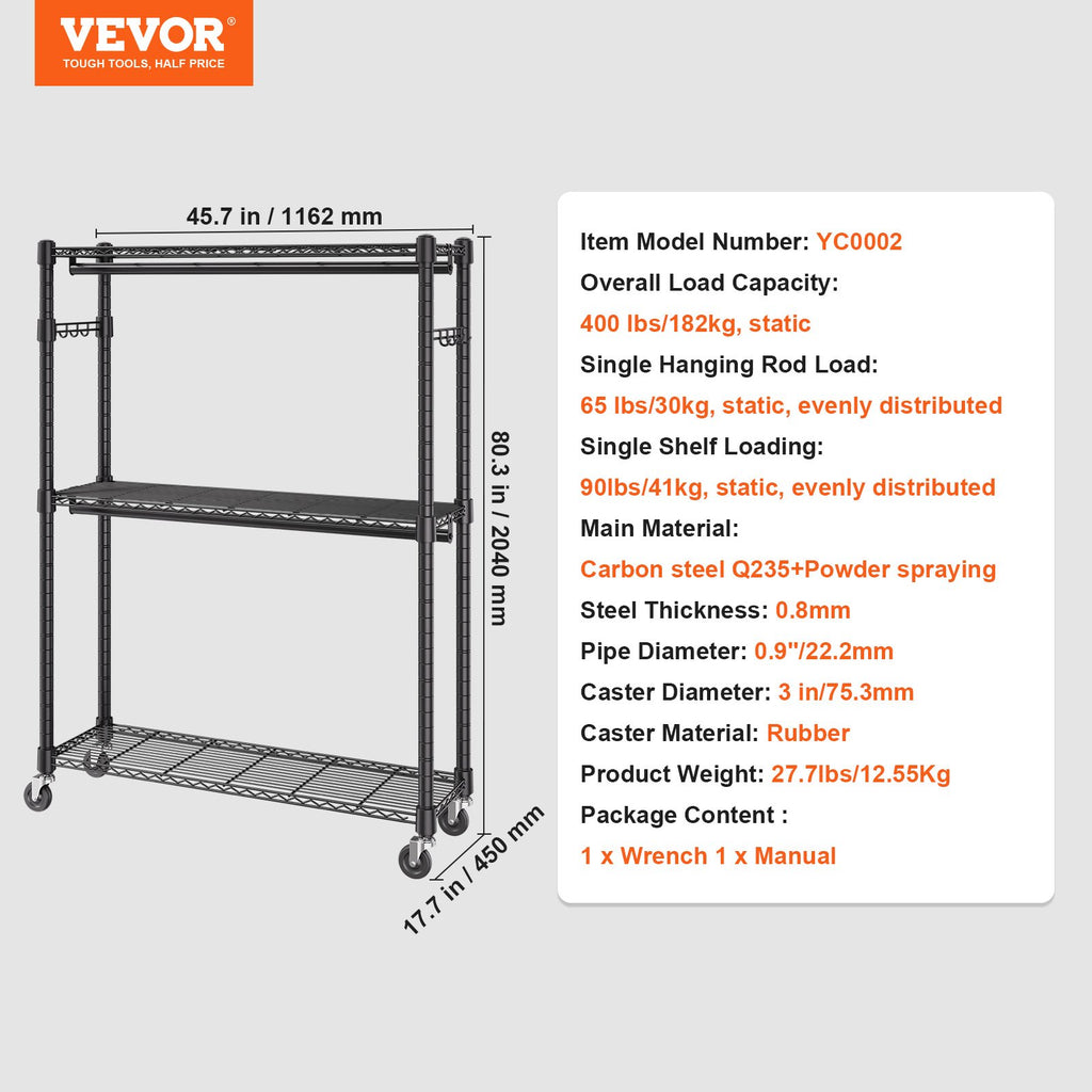 Drabužių kabykla VEVOR YC0002, 182 kg apkrova