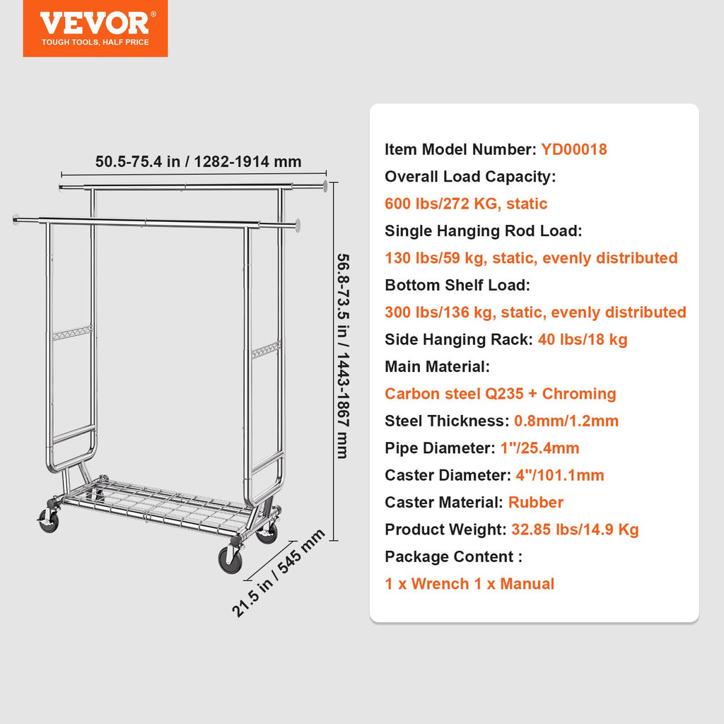 Drabužių kabykla VEVOR YD00018, 272 kg apkrova