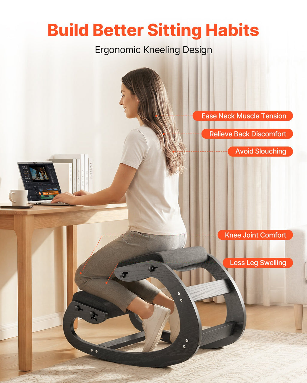 Ergonominė klūpėjimo kėdė VEVOR QDQY-02, reguliuojamas aukštis