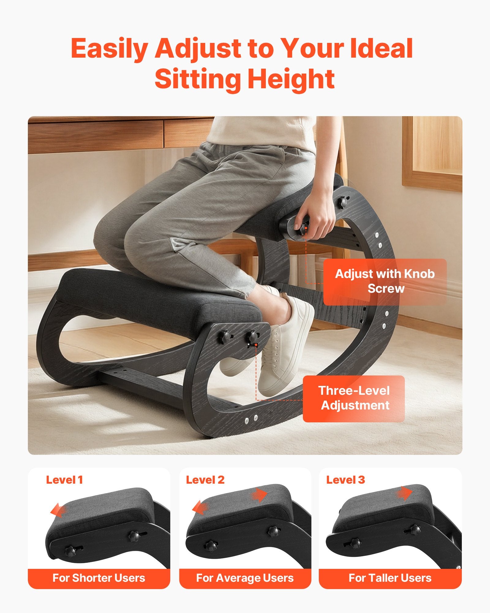 Ergonominė klūpėjimo kėdė VEVOR QDQY-02, reguliuojamas aukštis