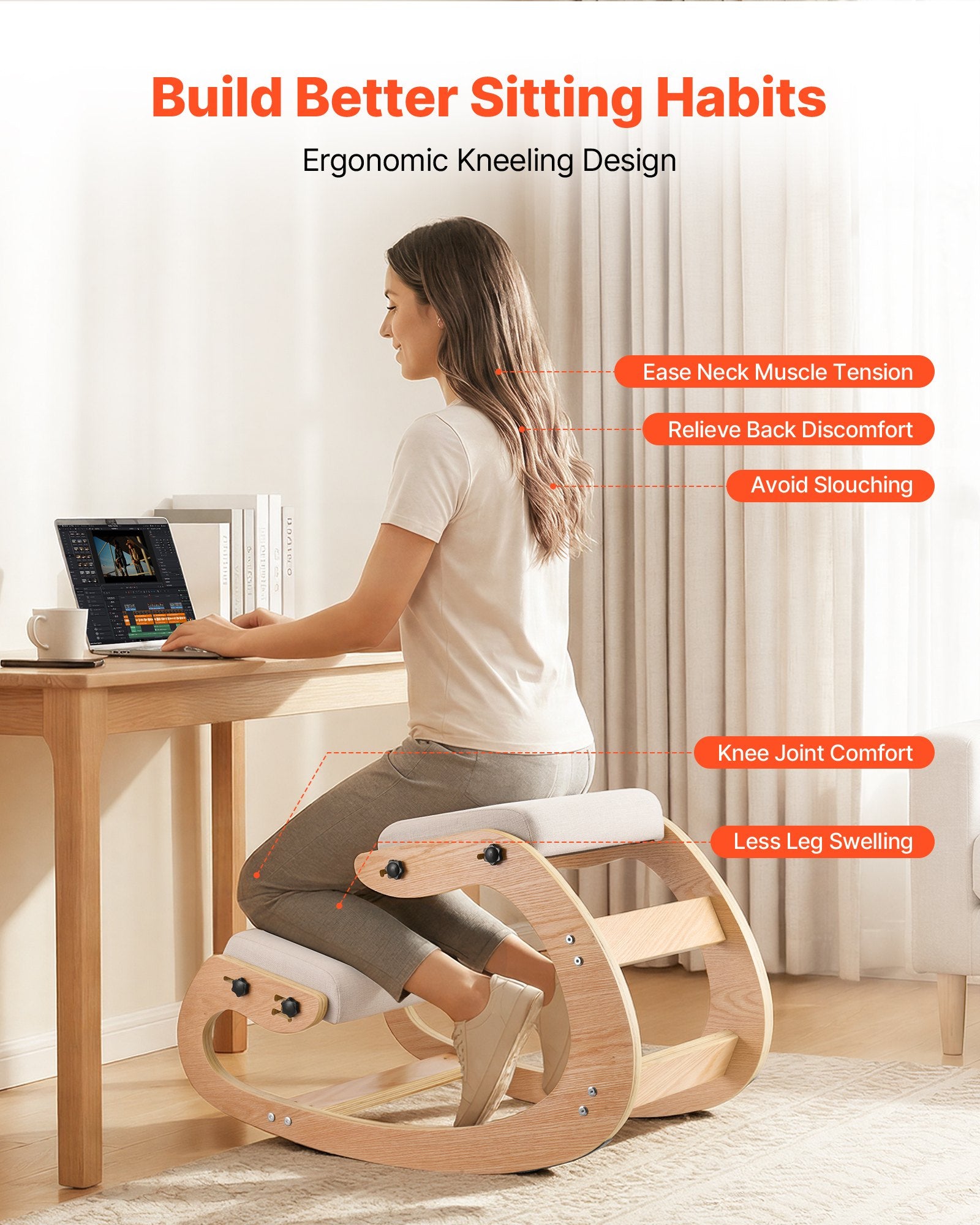 Ergonominė klūpėjimo kėdė VEVOR QDQY-03, 120 kg apkrova