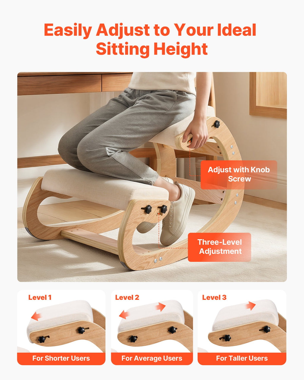 Ergonominė klūpėjimo kėdė VEVOR QDQY-03, 120 kg apkrova