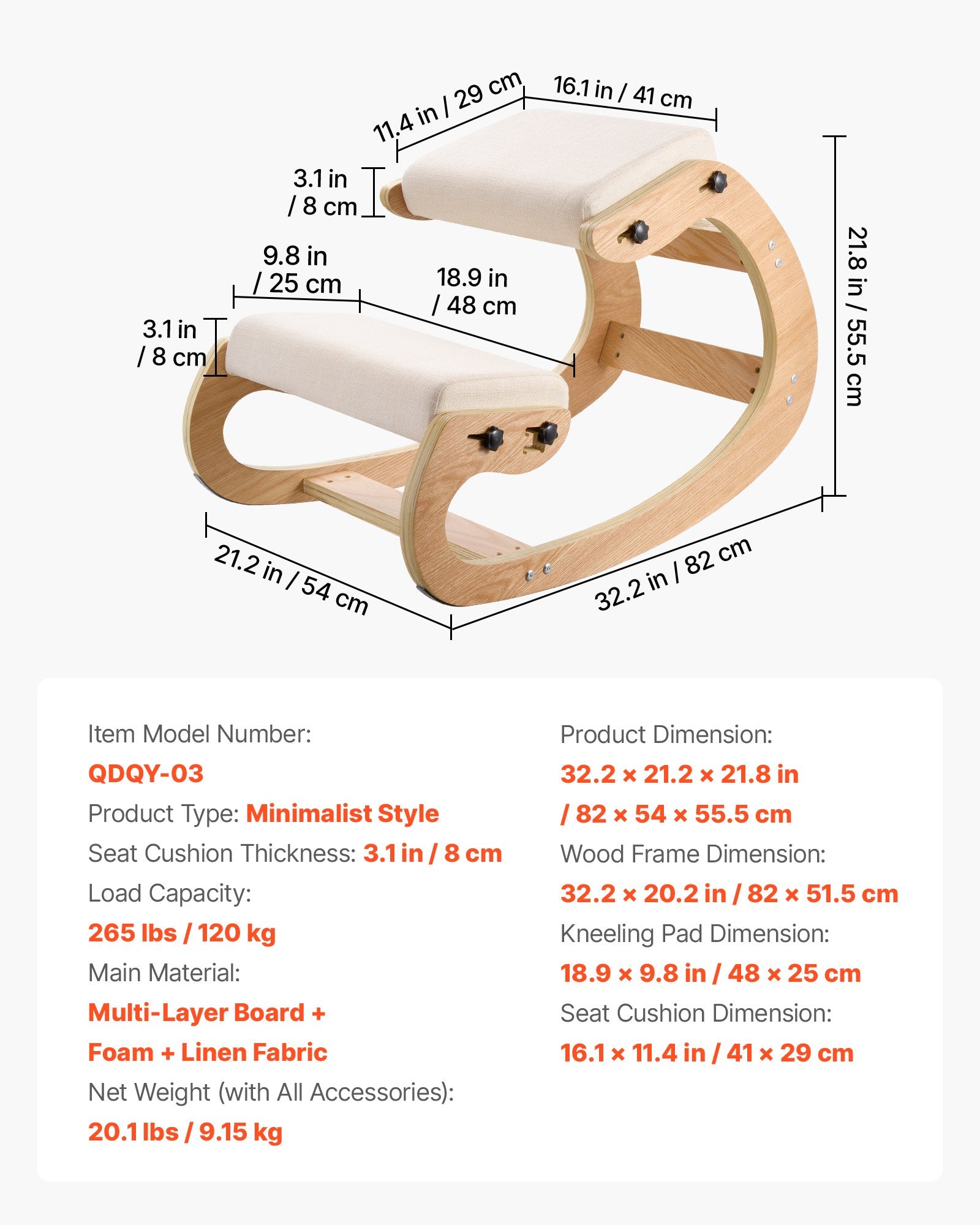Ergonominė klūpėjimo kėdė VEVOR QDQY-03, 120 kg apkrova