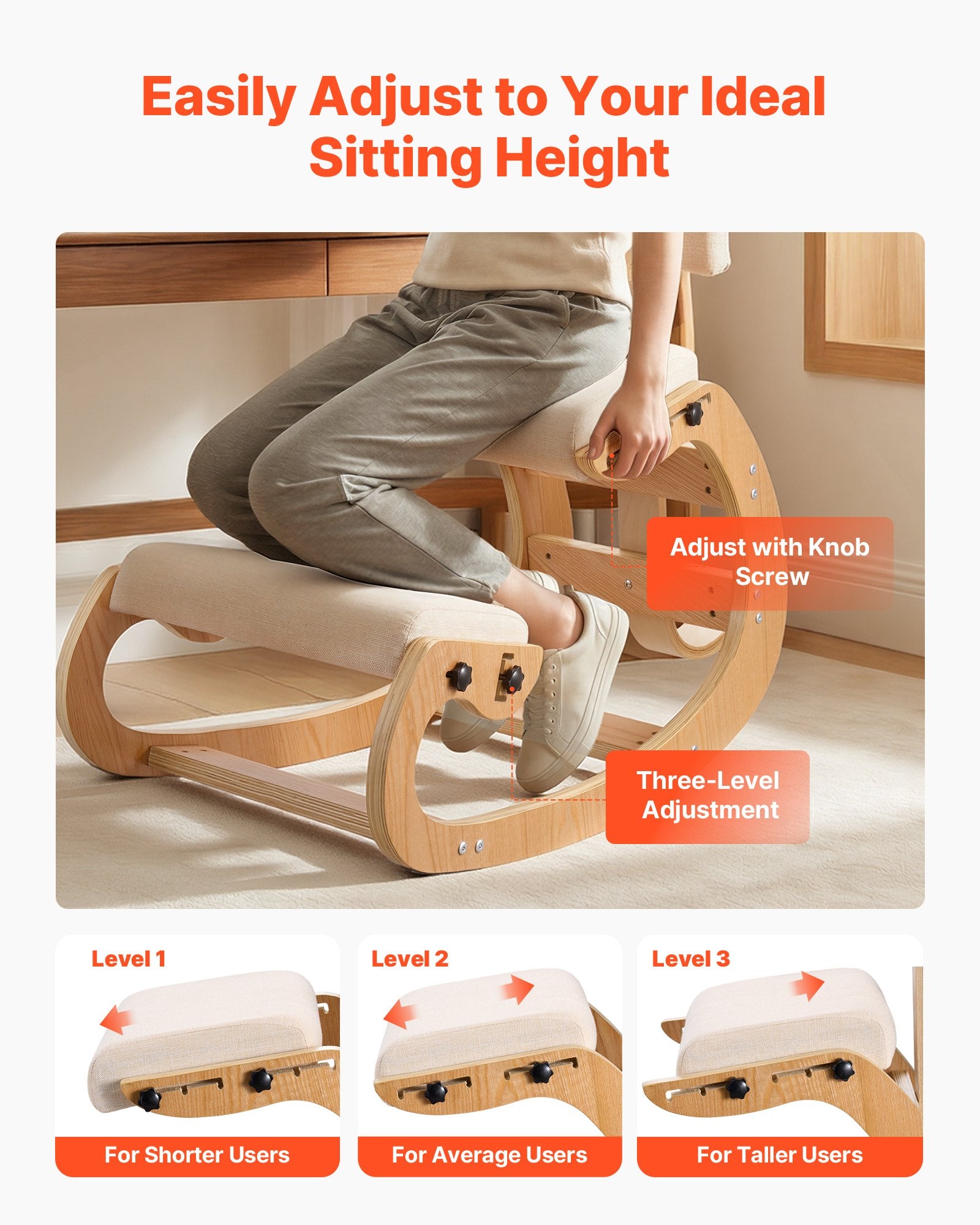 Ergonominė klūpėjimo kėdė VEVOR QDQY-05, su atlošu