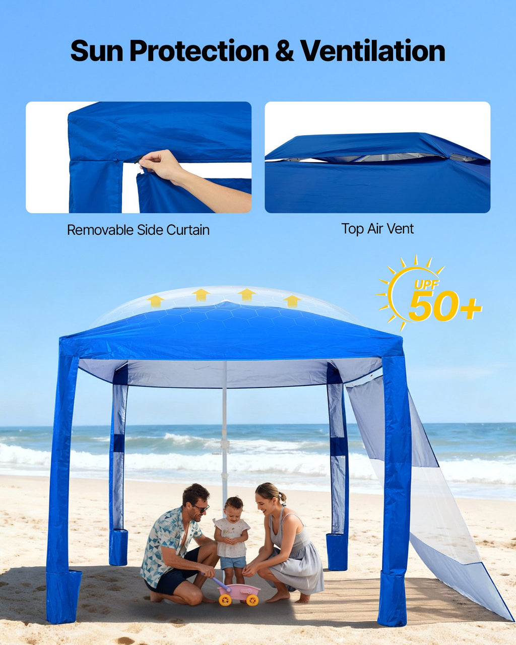 Paplūdimio palapinė-pavėsinė VEVOR SZ003, 2,4 x 2,4 m