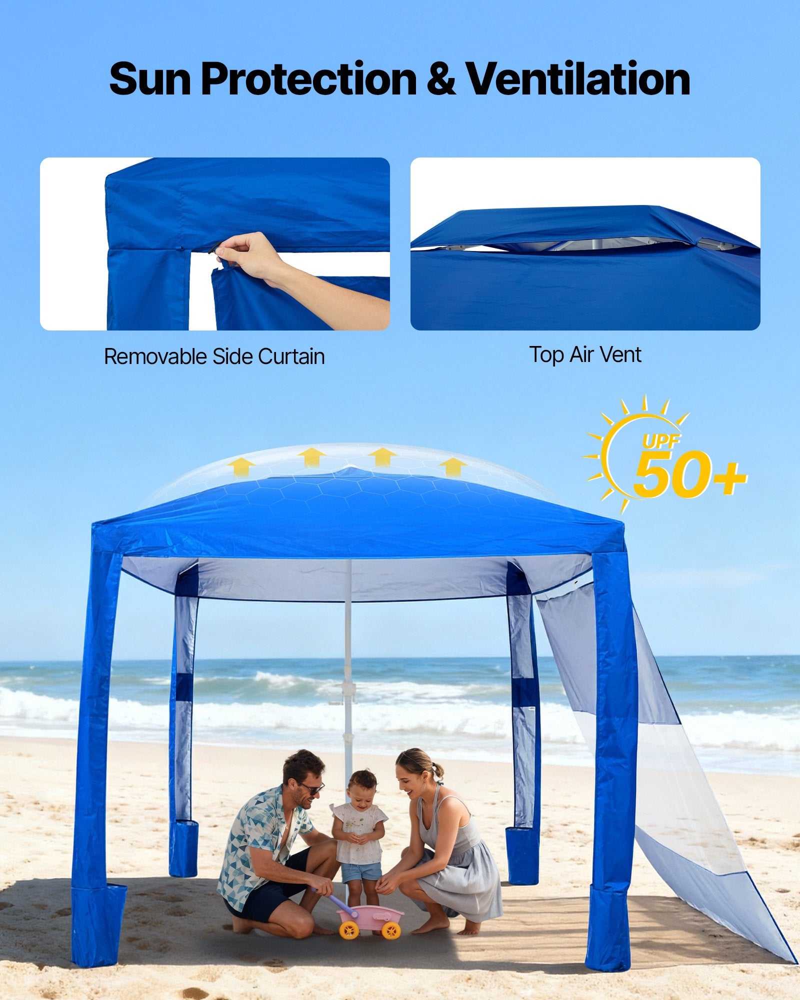 Paplūdimio palapinė-pavėsinė VEVOR SZ003, 2,4 x 2,4 m