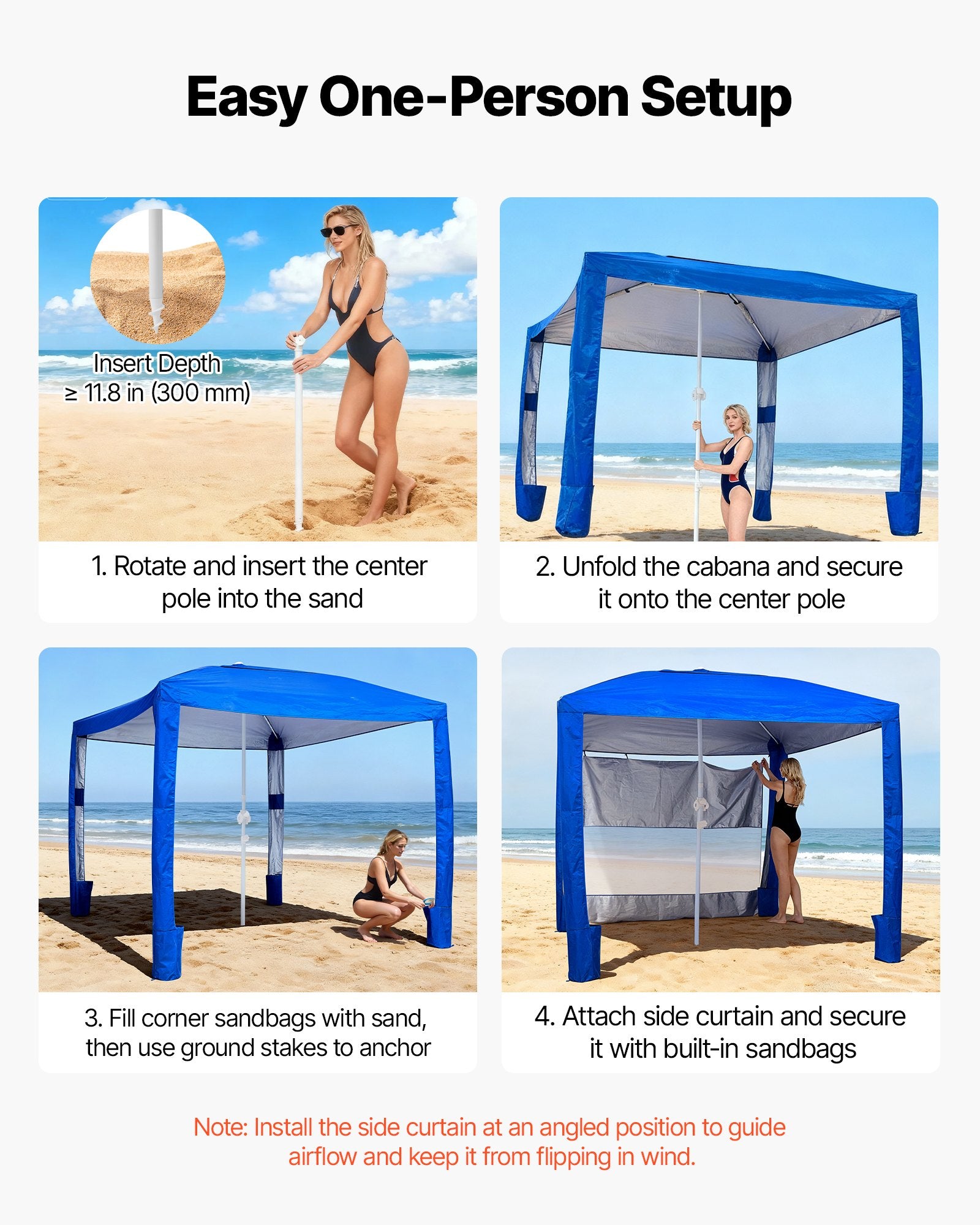 Paplūdimio palapinė-pavėsinė VEVOR SZ003, 2,4 x 2,4 m