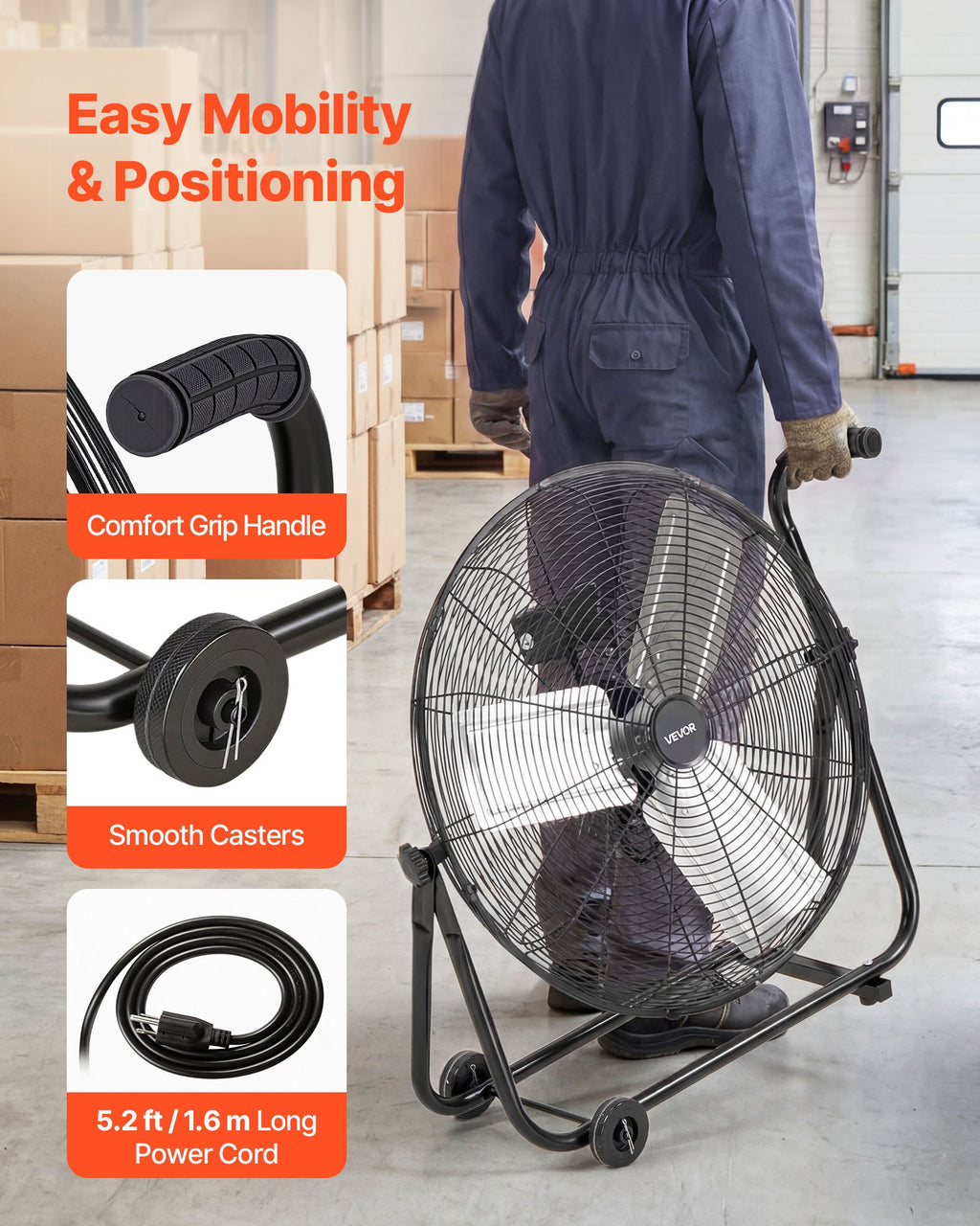 Pramoninis būgninis ventiliatorius VEVOR HIFANXSTANDMETAL24RC, 7500 CFM