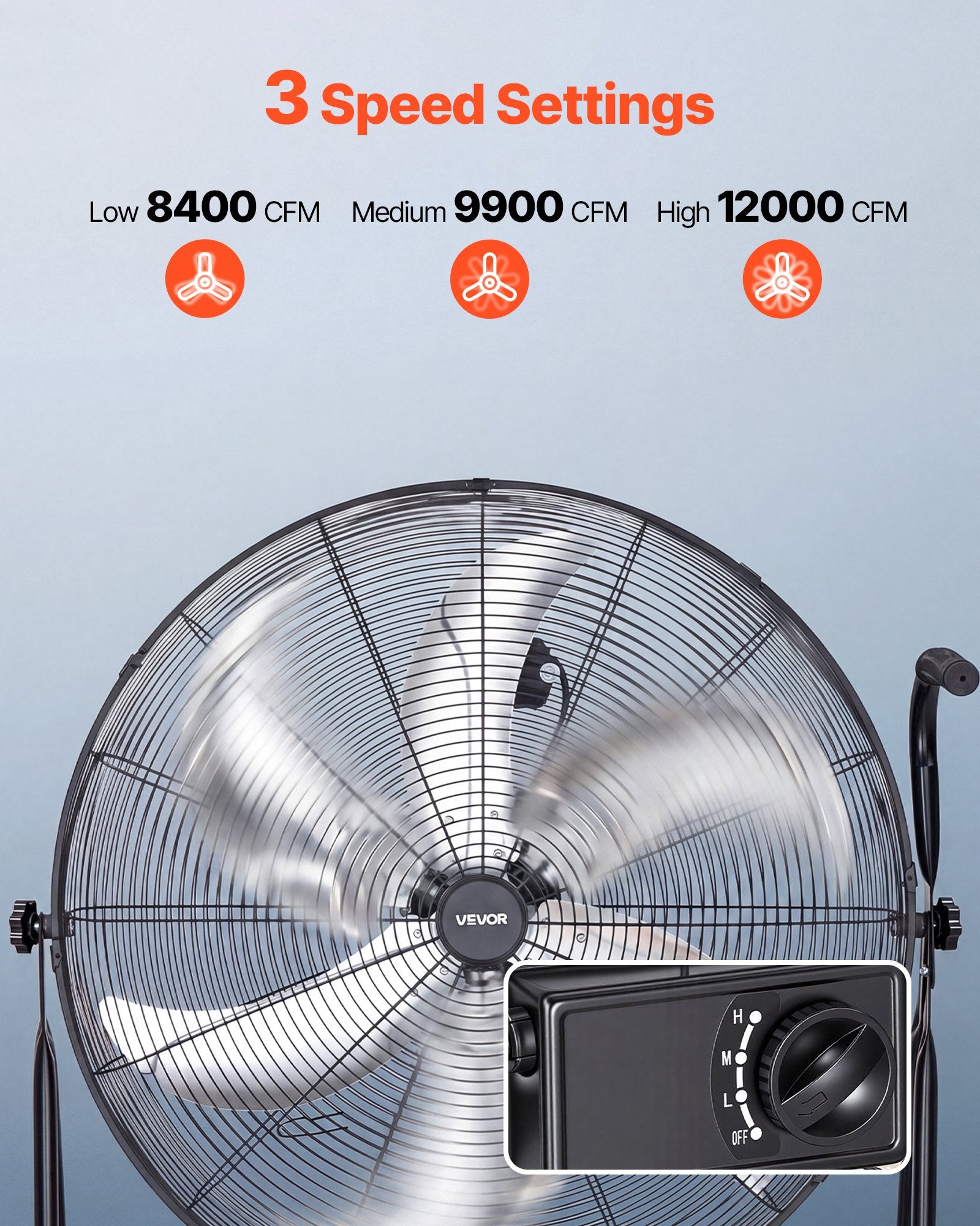 Pramoninis būgninis ventiliatorius VEVOR HIFANXSTANDMETAL30RC, 12000 CFM