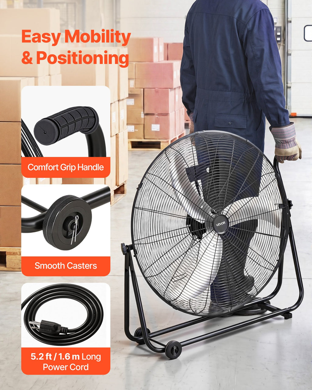 Pramoninis būgninis ventiliatorius VEVOR HIFANXSTANDMETAL30RC, 12000 CFM