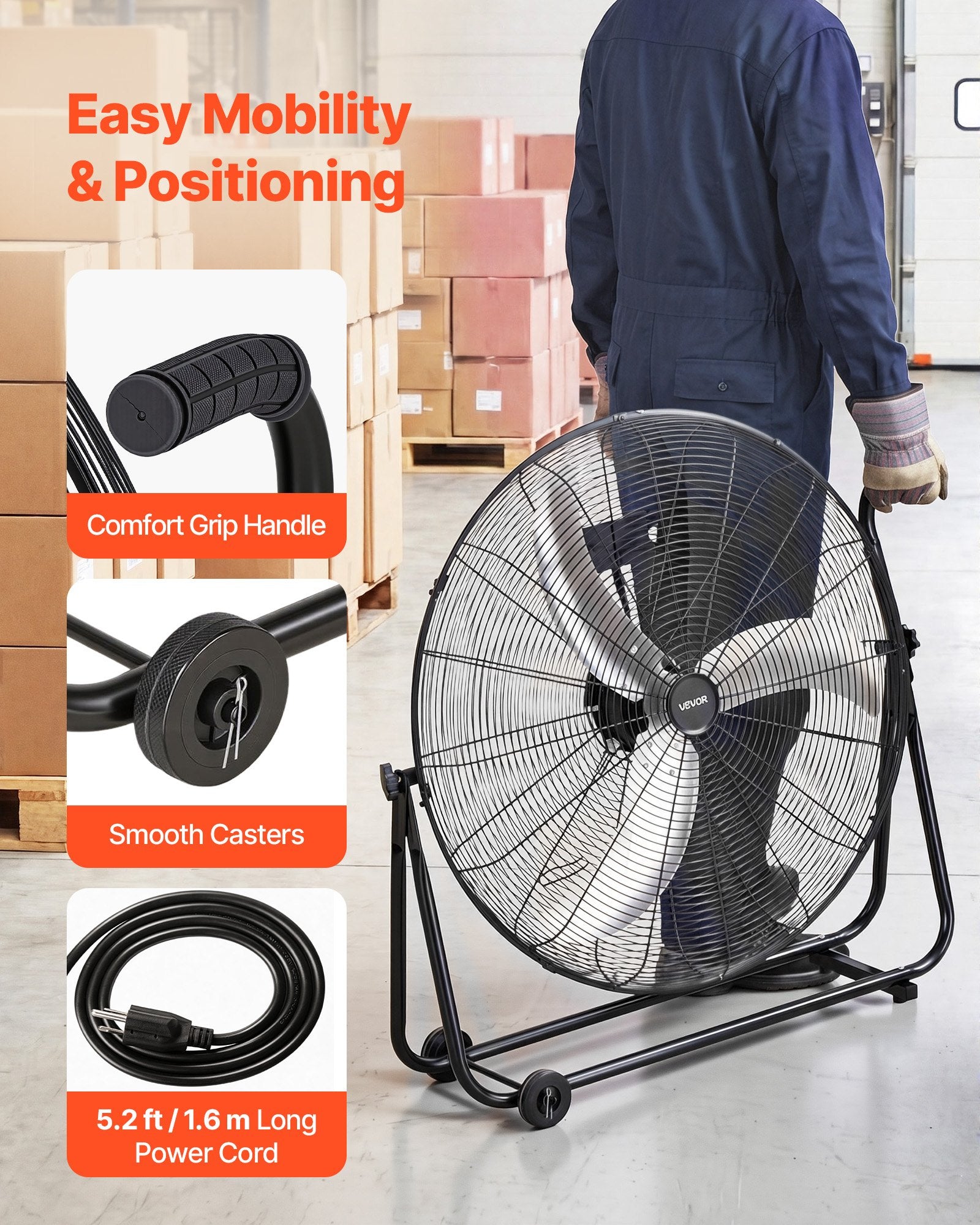 Pramoninis būgninis ventiliatorius VEVOR HIFANXSTANDMETAL30RC, 12000 CFM