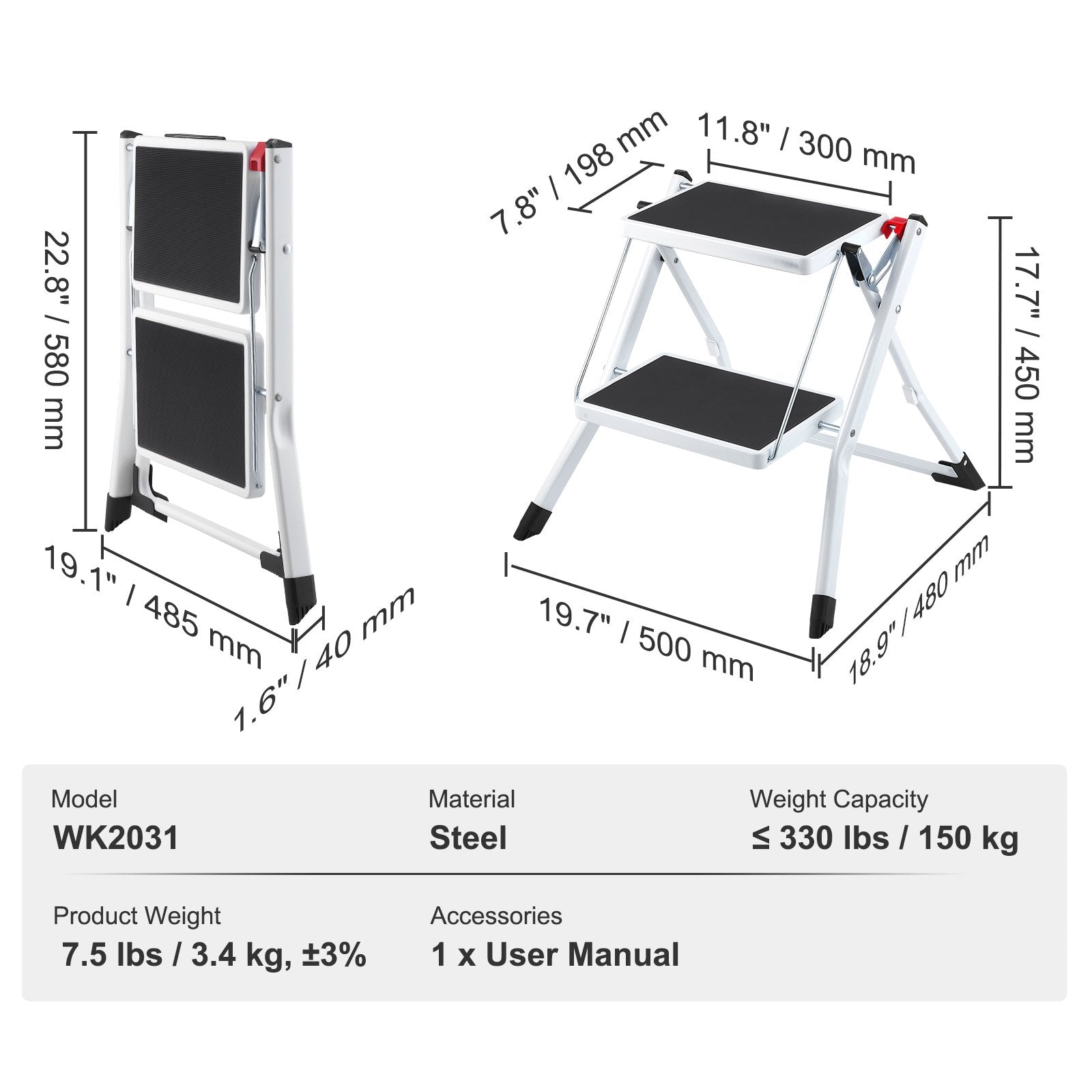 Sulankstomos kopėtėlės VEVOR WK2031, 150 kg keliamoji galia