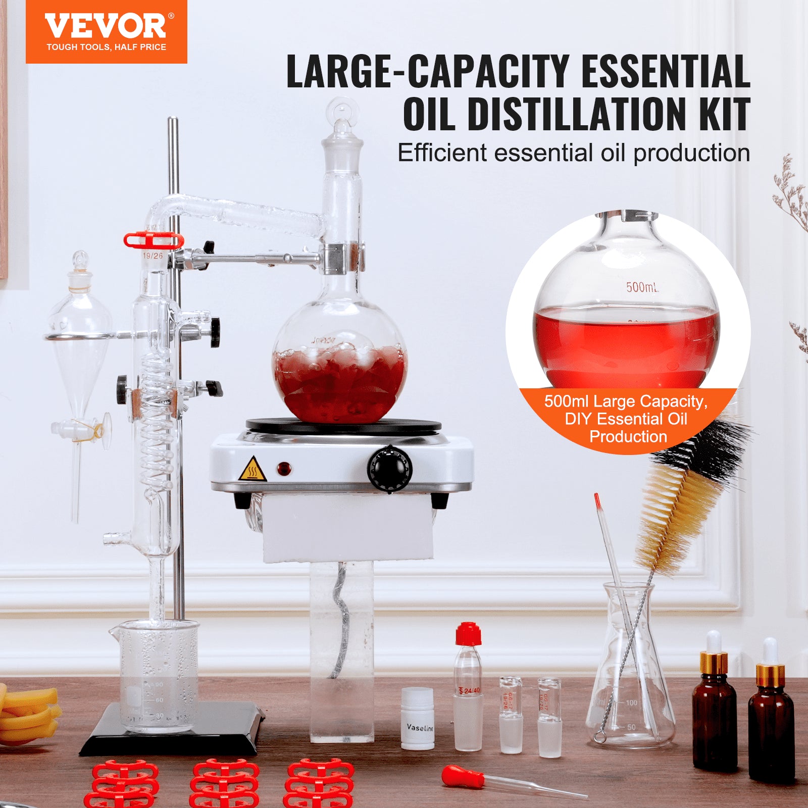 Eterinių aliejų distiliavimo rinkinys VEVOR YHEO-2, 500 ml
