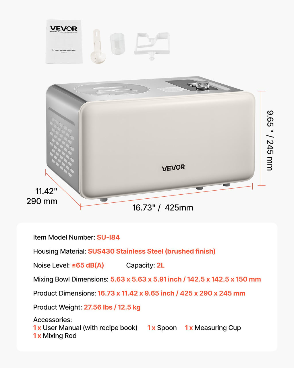 Automatinis ledų gaminimo aparatas VEVOR SU-I84, 2 l talpa