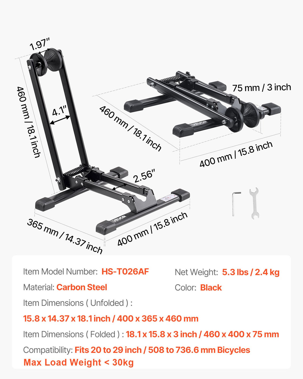 Dviračio stovas VEVOR HS-T026AF, 20–29 colių ratams