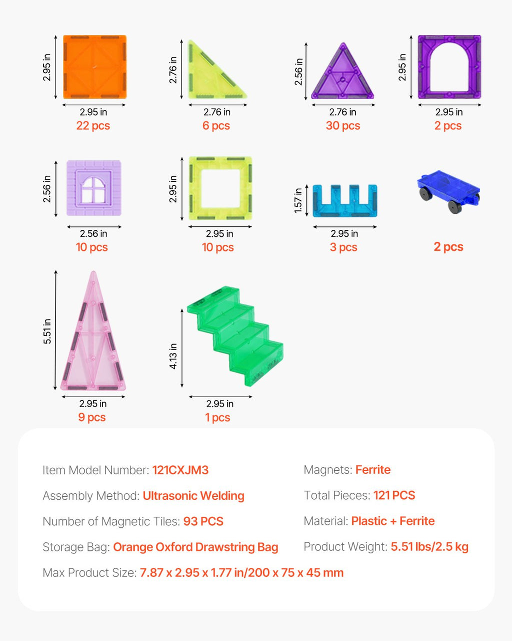 Magnetinės kaladėlės VEVOR 121CXJM3, 121 detalė