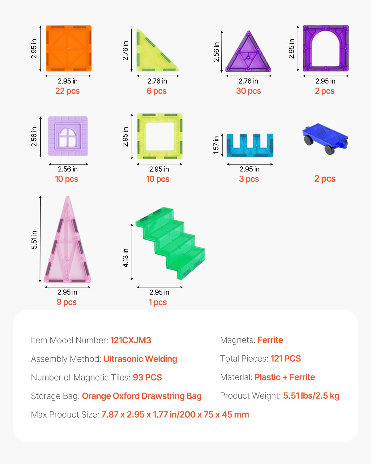 Magnetinės kaladėlės VEVOR 121CXJM3, 121 detalė