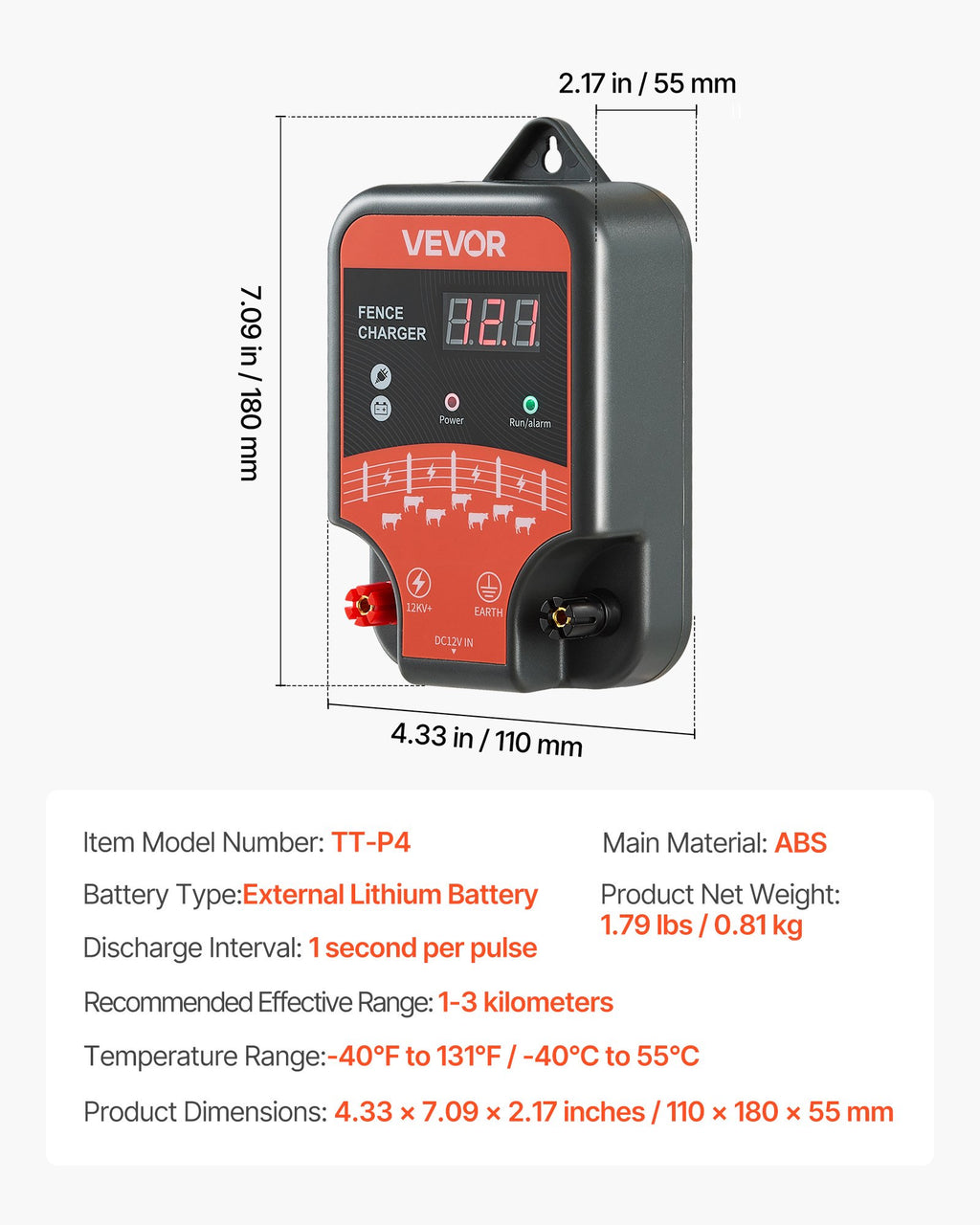 Elektrinis piemuo VEVOR TT-P4, 3 J