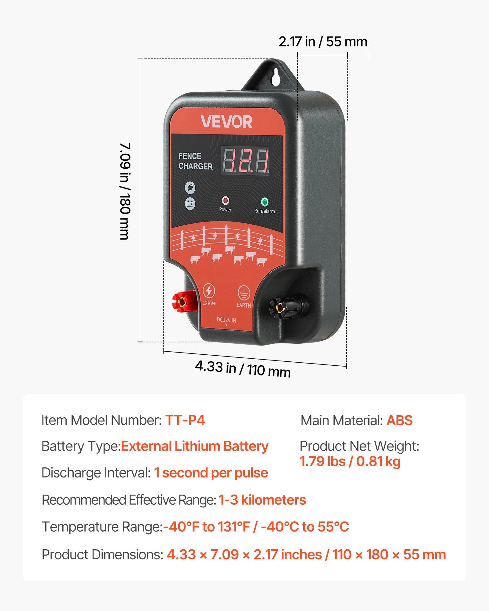 Elektrinis piemuo VEVOR TT-P4, 3 J