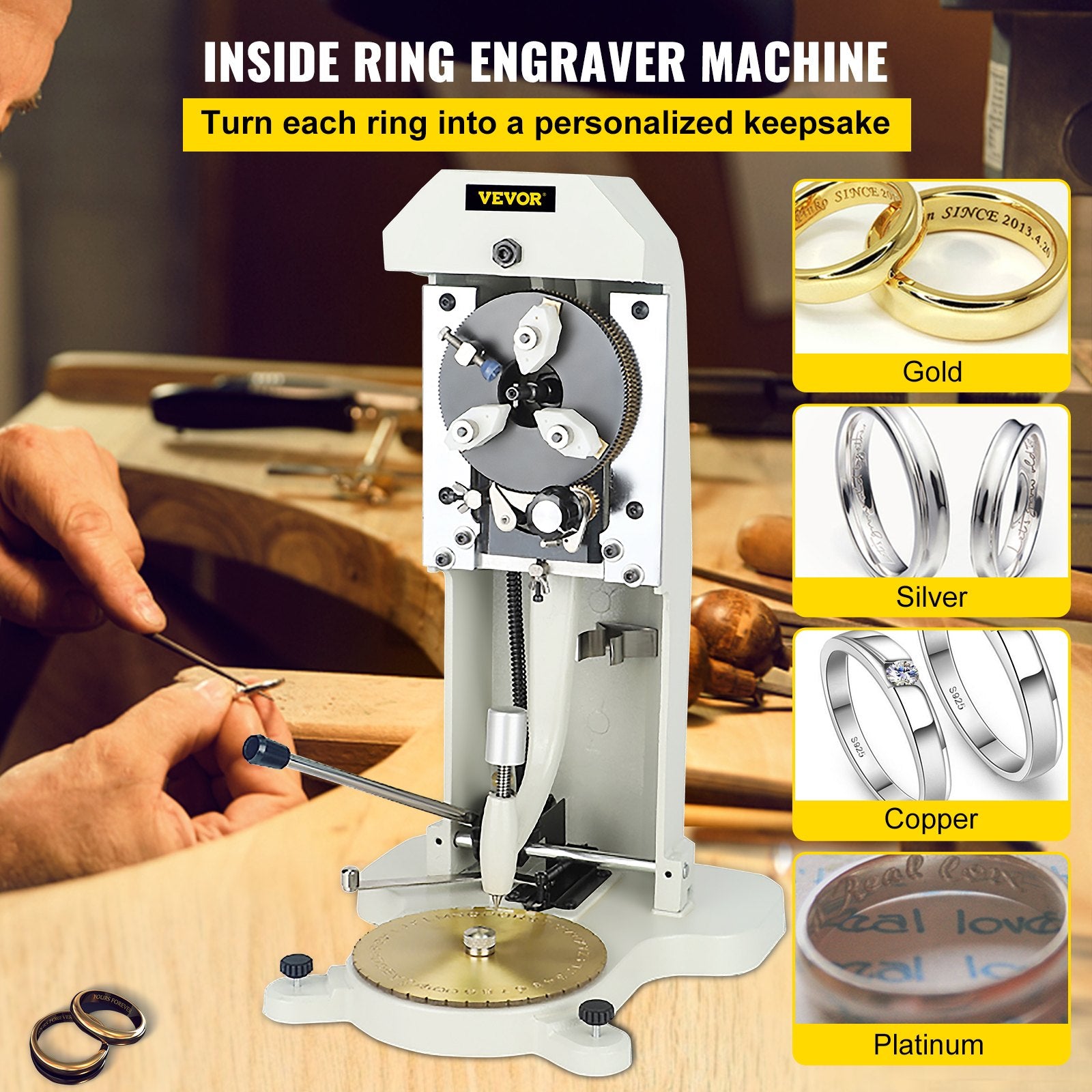Žiedų graviravimo staklės VEVOR Inside Ring Engraver, 1,5–2,0 mm simboliai