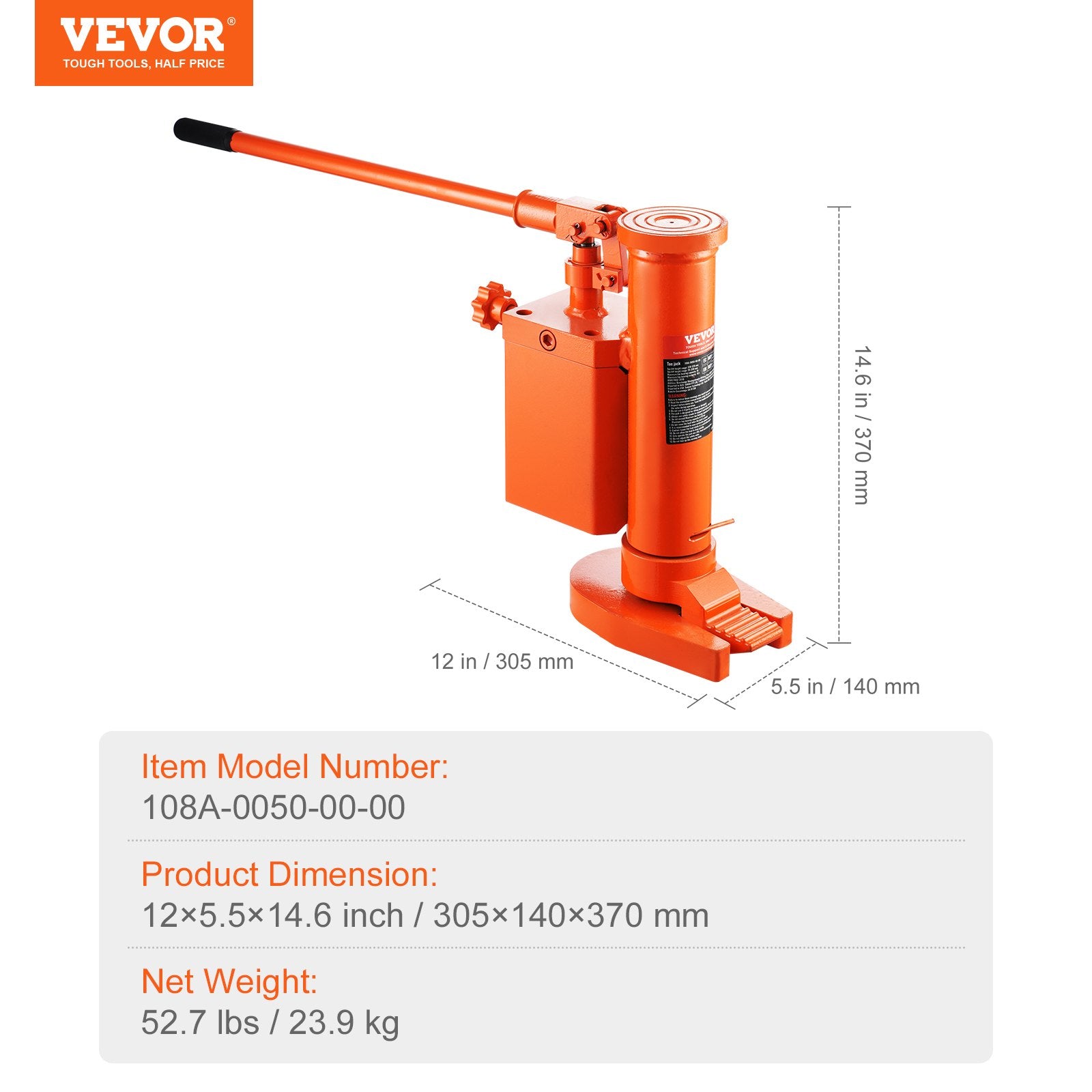 Hidraulinis kėliklis su pėda VEVOR 108A-0050-00-00, 10 t