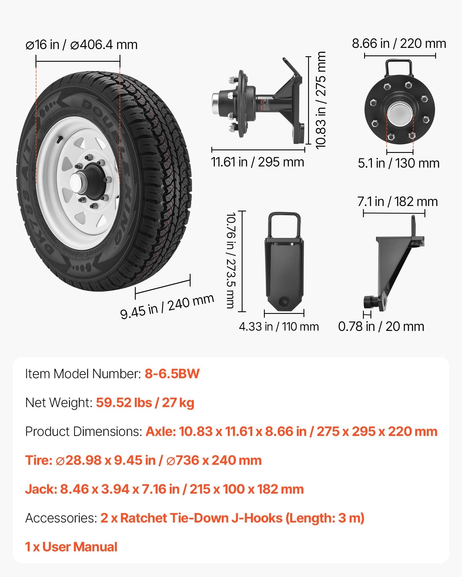 Jūrinių konteinerių ratų komplektas VEVOR 8-6.5BW, iki 4000 kg apkrova