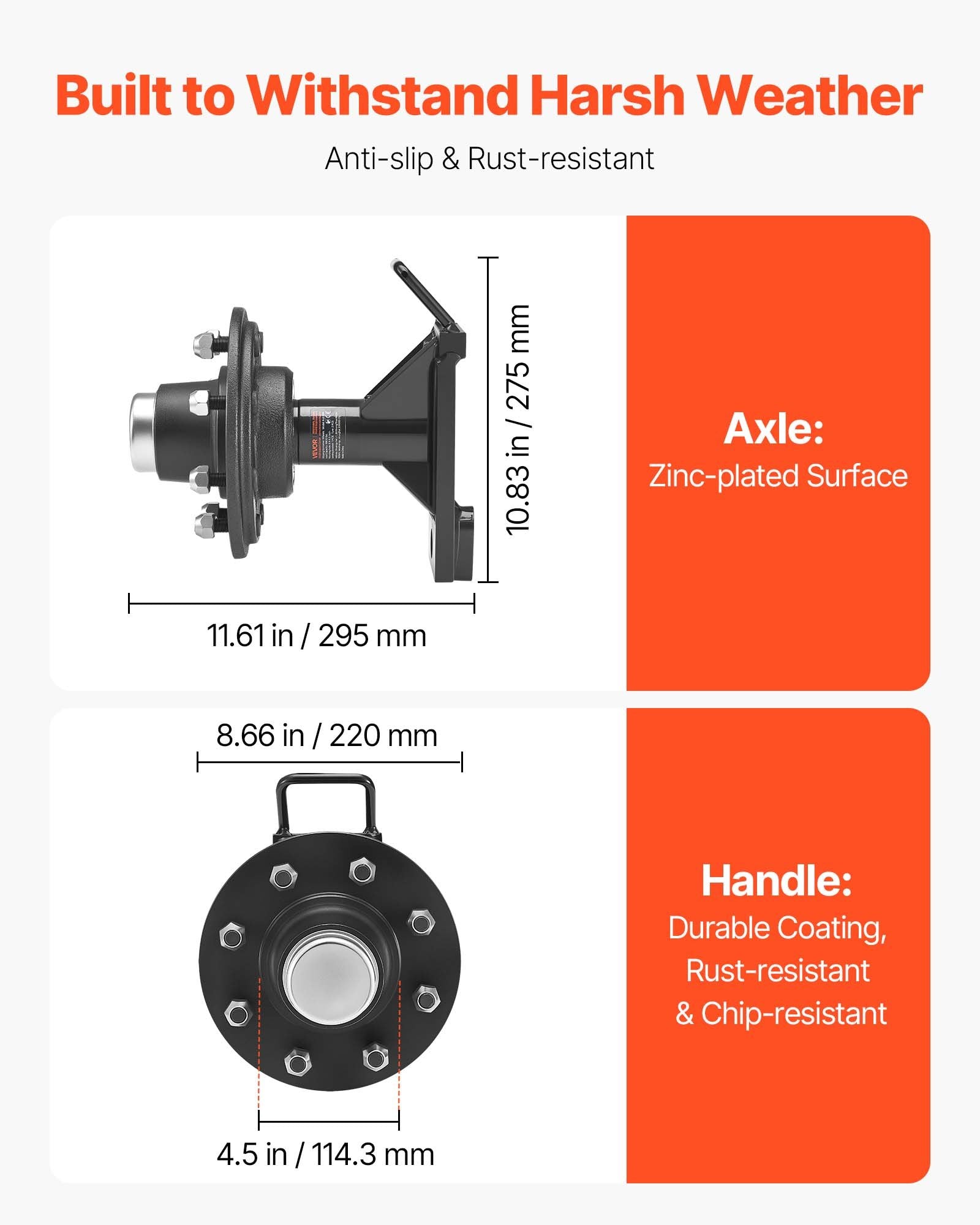 Jūrinių konteinerių ratų ašių rinkinys VEVOR 8-6.5B, 4000 kg keliamoji galia