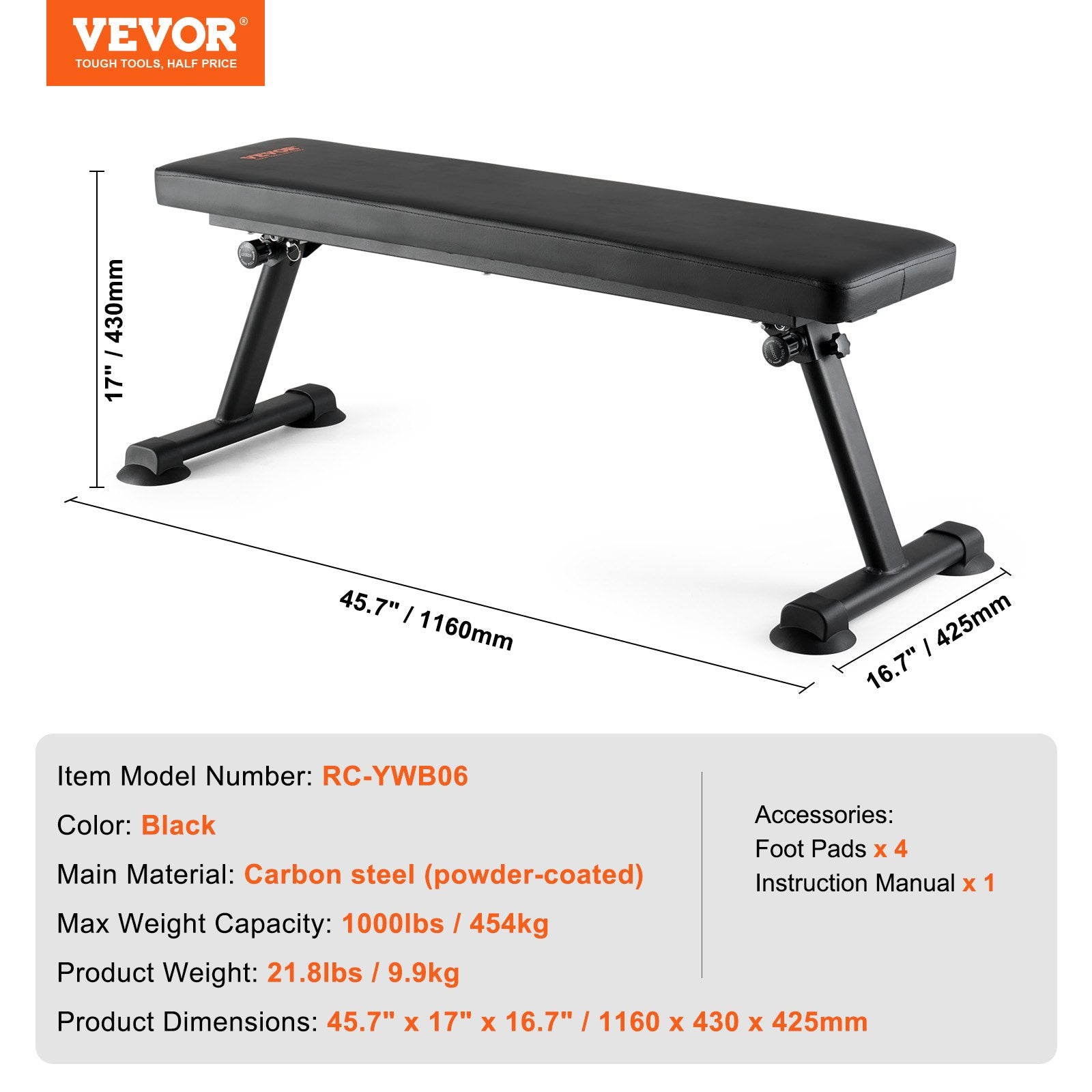 Horizontalus svorių suoliukas VEVOR RC-YWB06, 454 kg apkrova