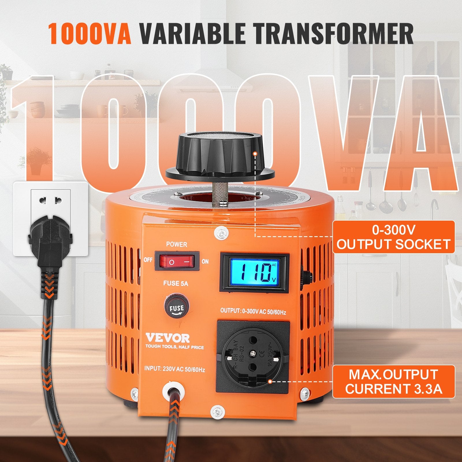 Kintamos įtampos transformatorius VEVOR TDGC2-1000VA, 1000VA