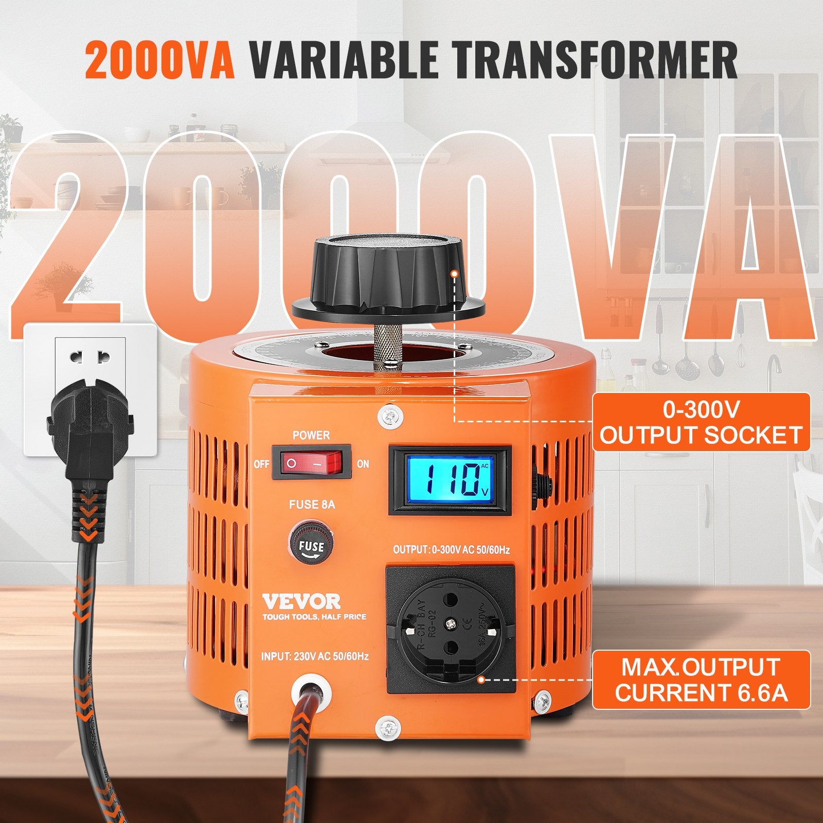 Kintamosios įtampos autotransformatorius VEVOR TDGC2-2000VA, 2000VA