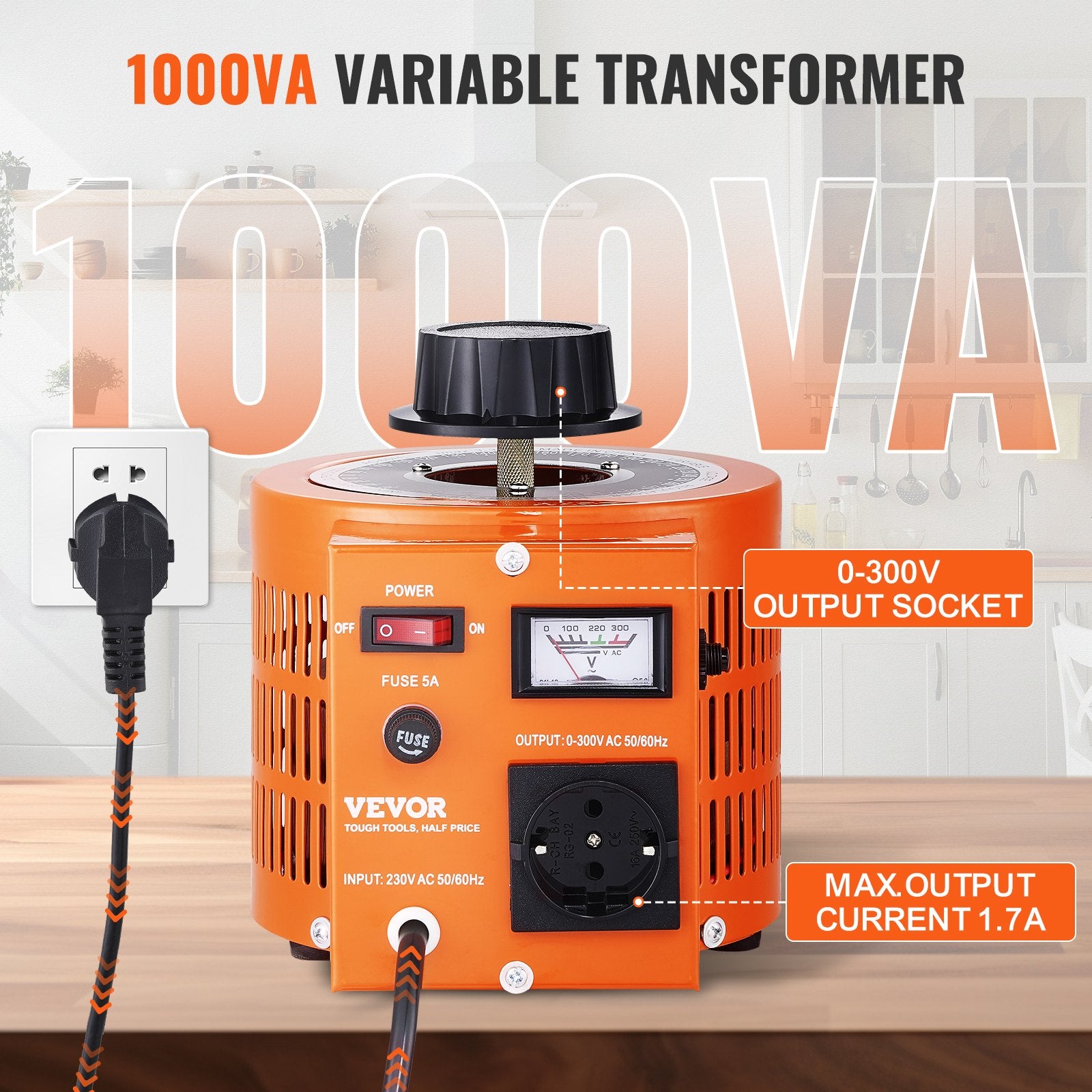 Kintamos įtampos autotransformatorius VEVOR TDGC2-1000VA, 1000VA