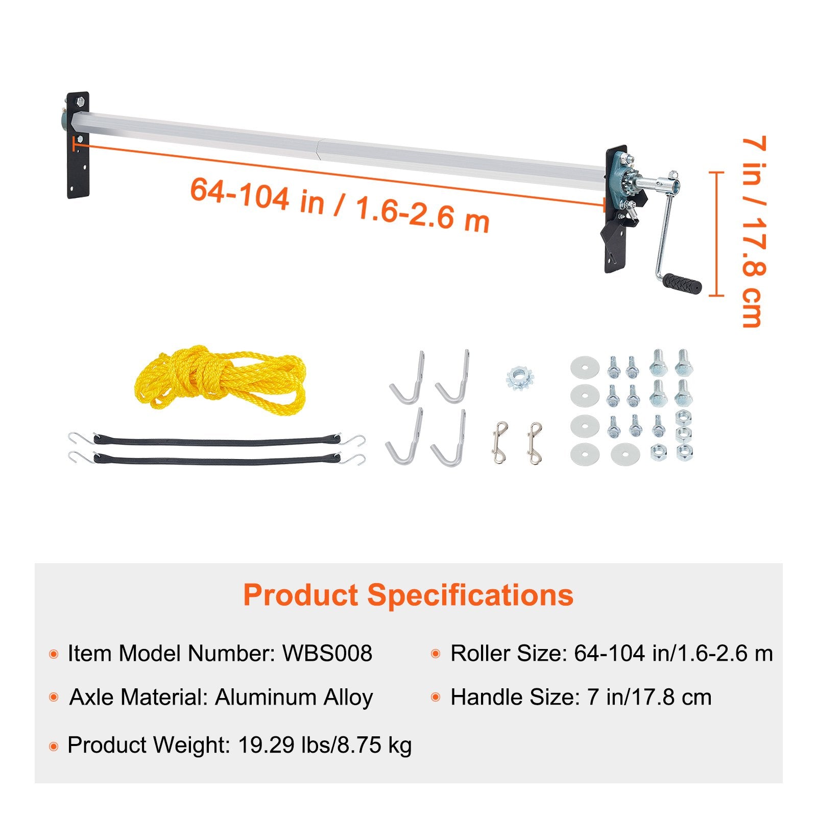 Rankinis tento vyniojimo mechanizmas VEVOR WBS008, 1,6–2,6 m plotis