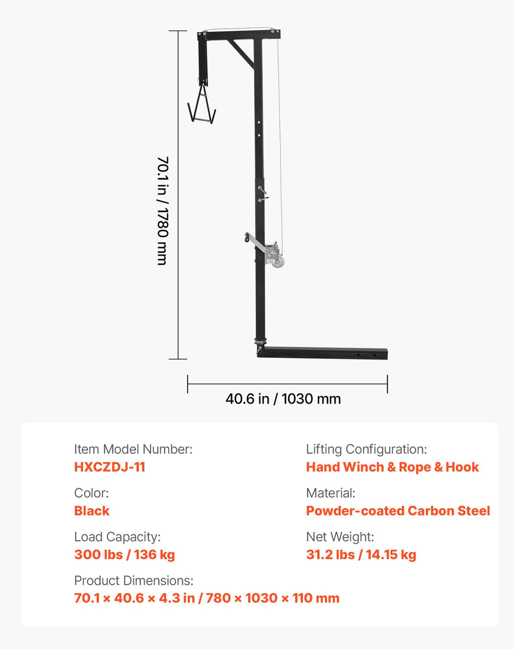 Žvėrienos pakėlėjas VEVOR HXCZDJ-11, 136 kg keliamoji galia
