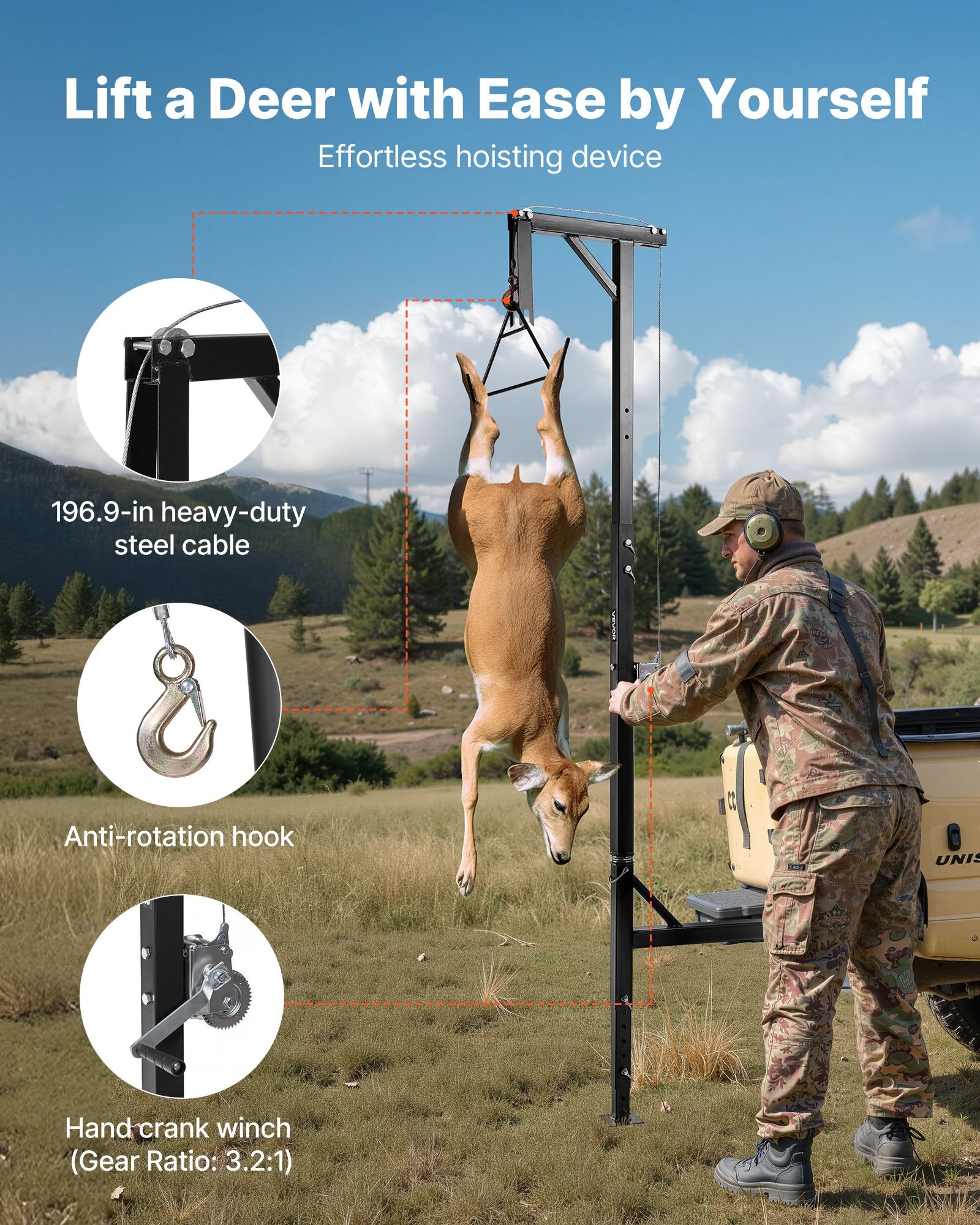Laimikio pakėlėjas VEVOR HXCZDJ-12, 181 kg keliamoji galia