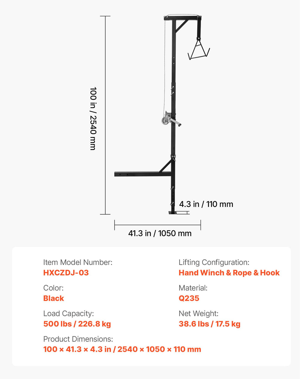 Žvėrienos pakėlėjas VEVOR HXCZDJ-03, 227 kg keliamoji galia