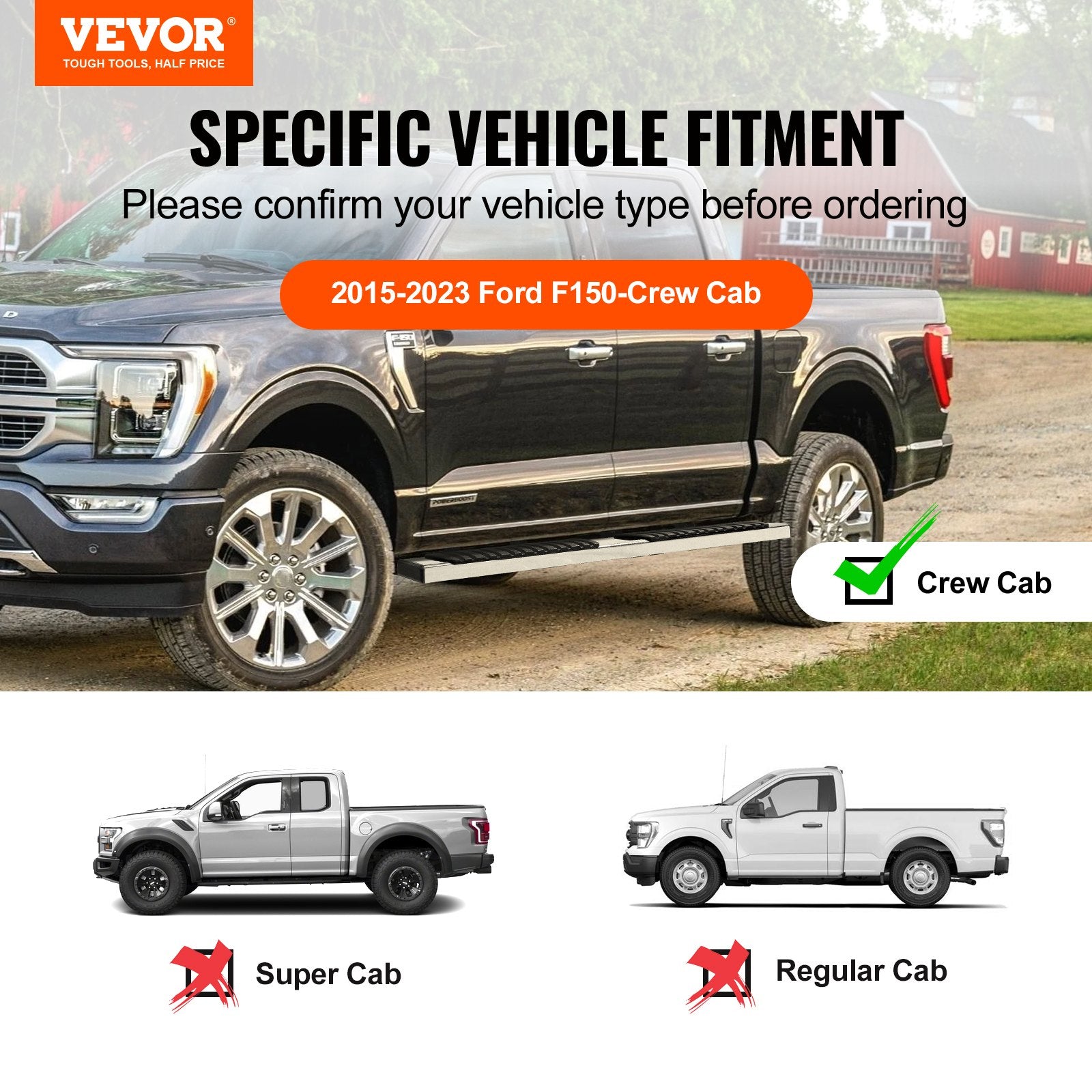 Šoniniai slenksčiai VEVOR Ford F150 / F-250 / F-350, 15 cm pločio