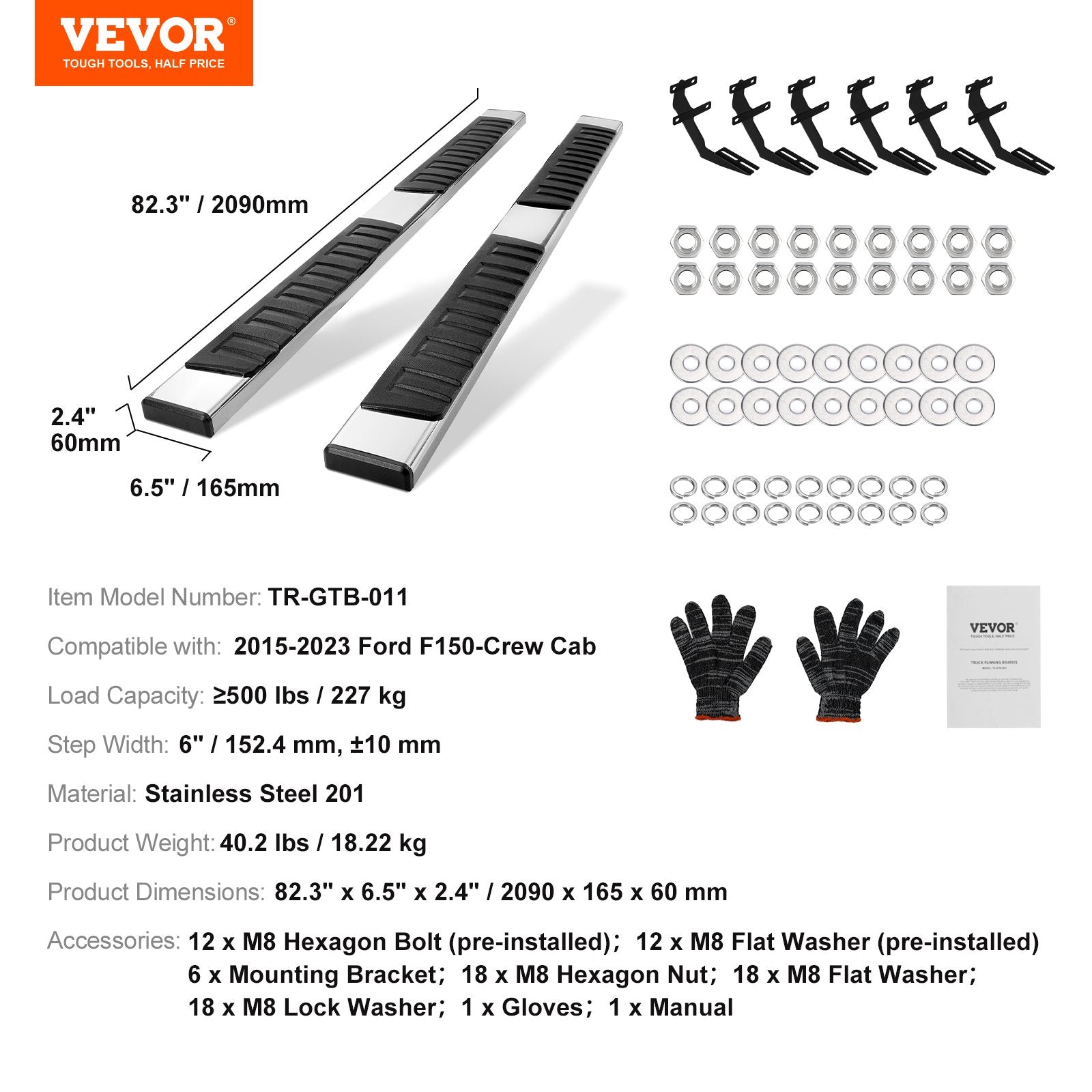 Šoniniai slenksčiai VEVOR Ford F150 / F-250 / F-350, 15 cm pločio