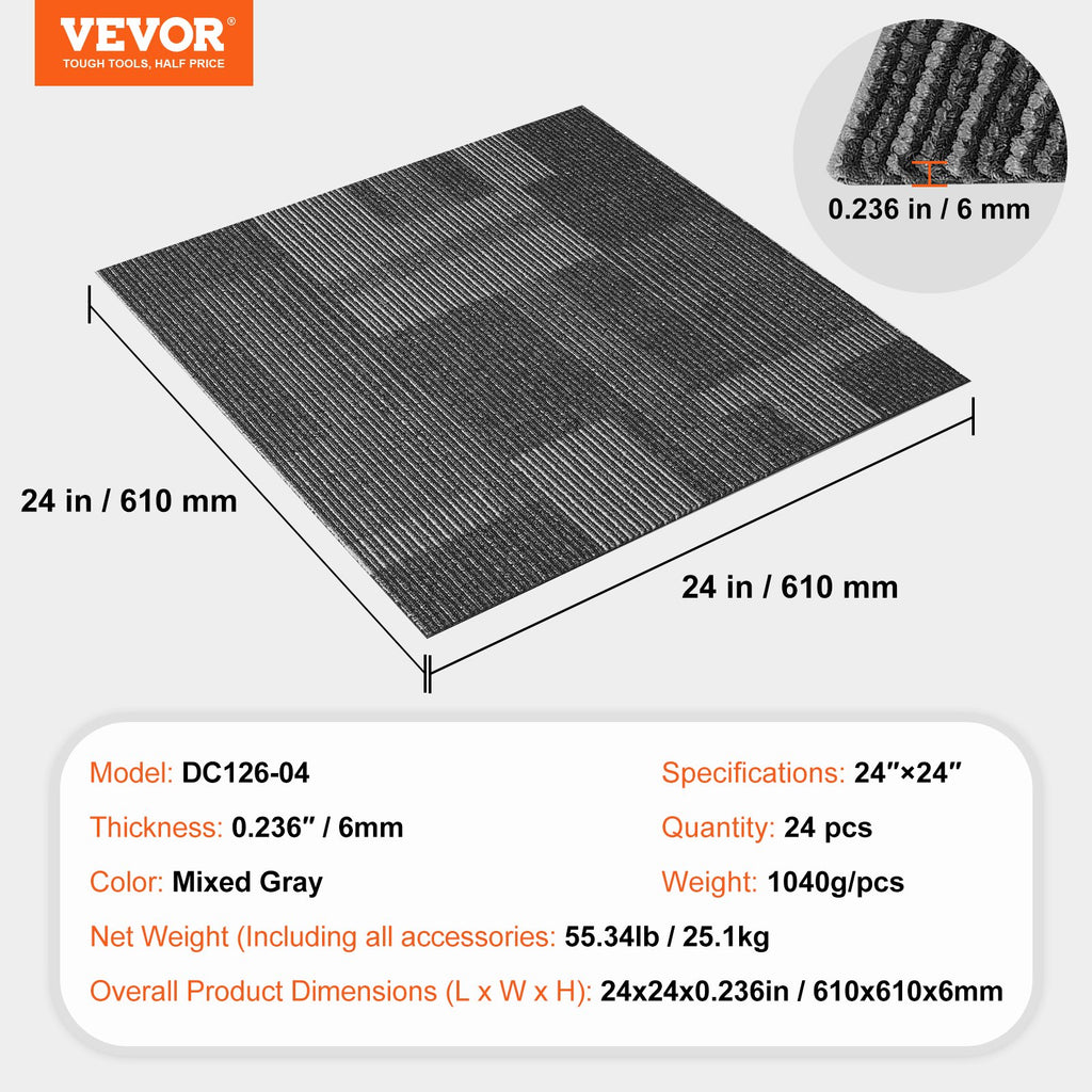 Kiliminės plytelės VEVOR DC126-04, 24 vnt. (610x610 mm)