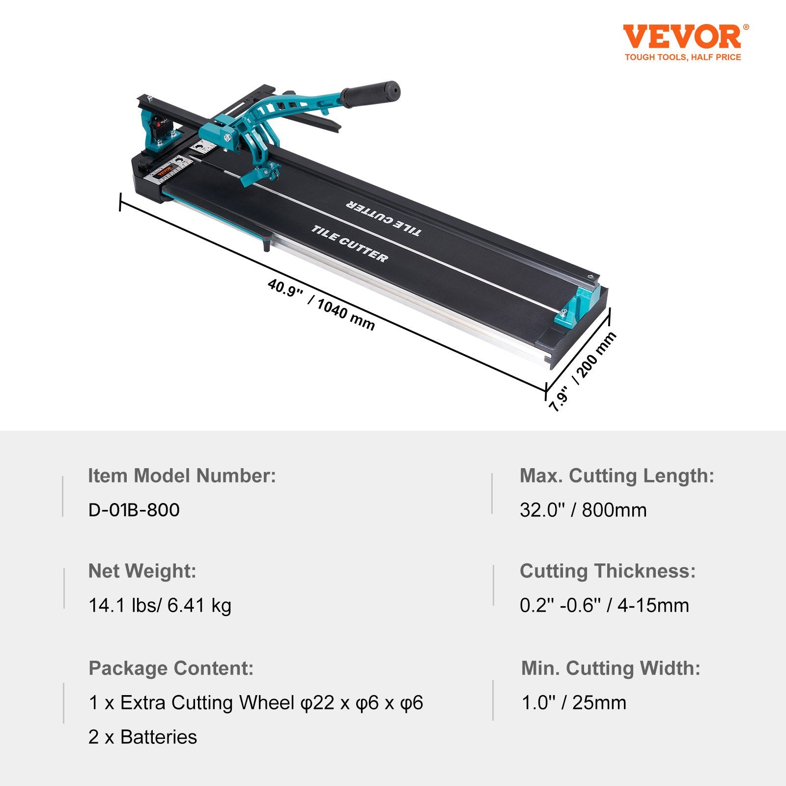 Rankinės plytelių pjovimo staklės VEVOR 8102E-8L/32", 800 mm