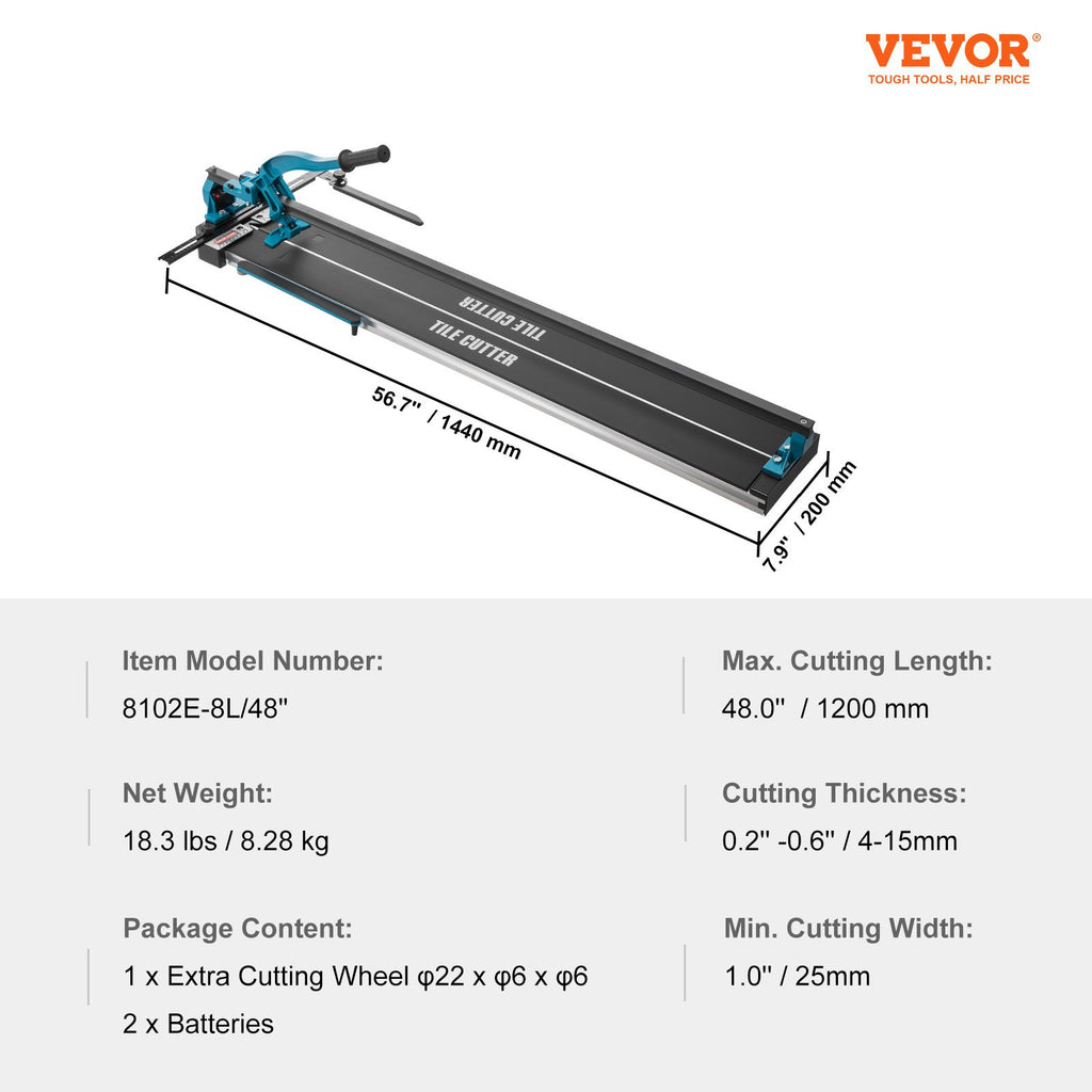Mechaninės plytelių pjovimo staklės VEVOR 8102E-8L/48", 1200 mm